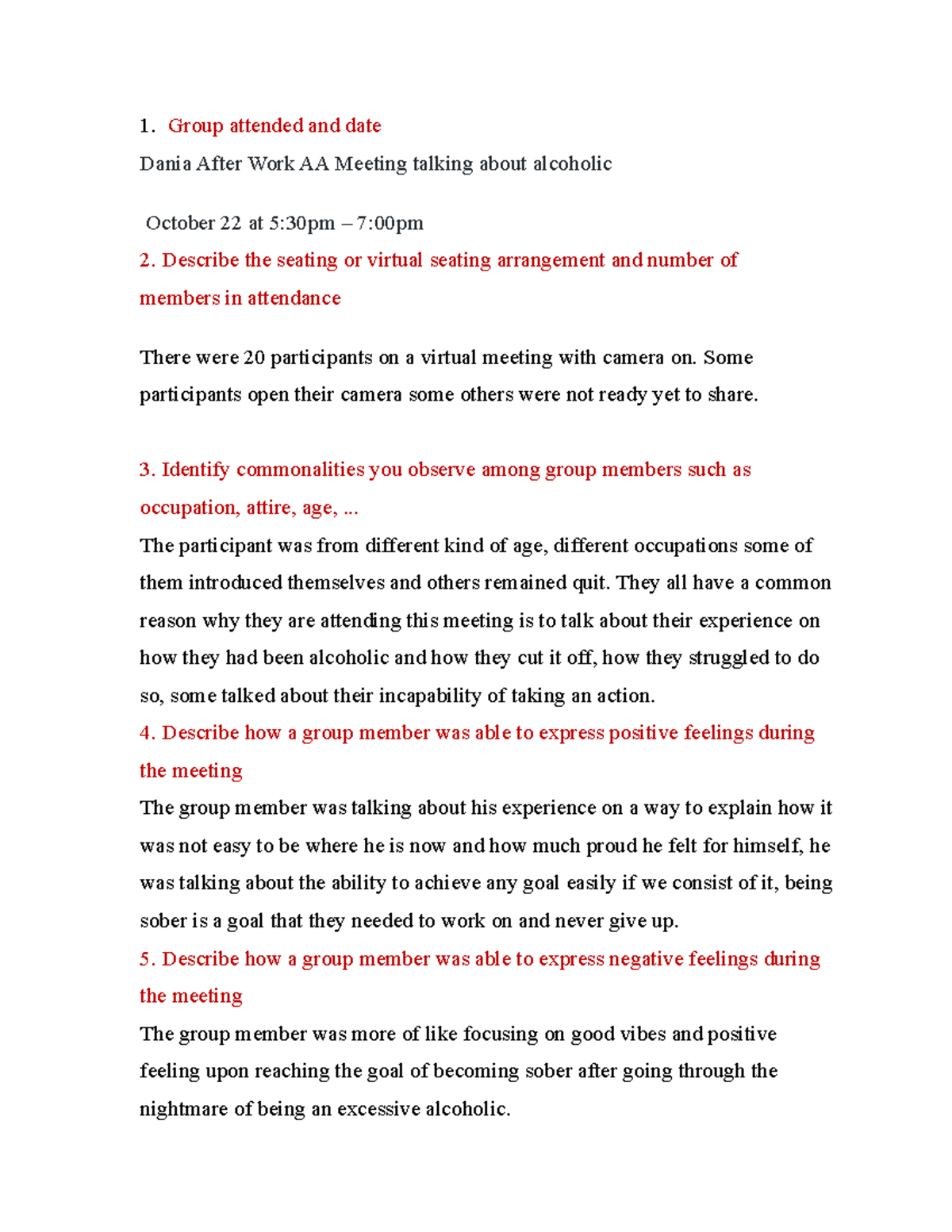 AA Paper notes Group attended and date Dania After Work AA Meeting