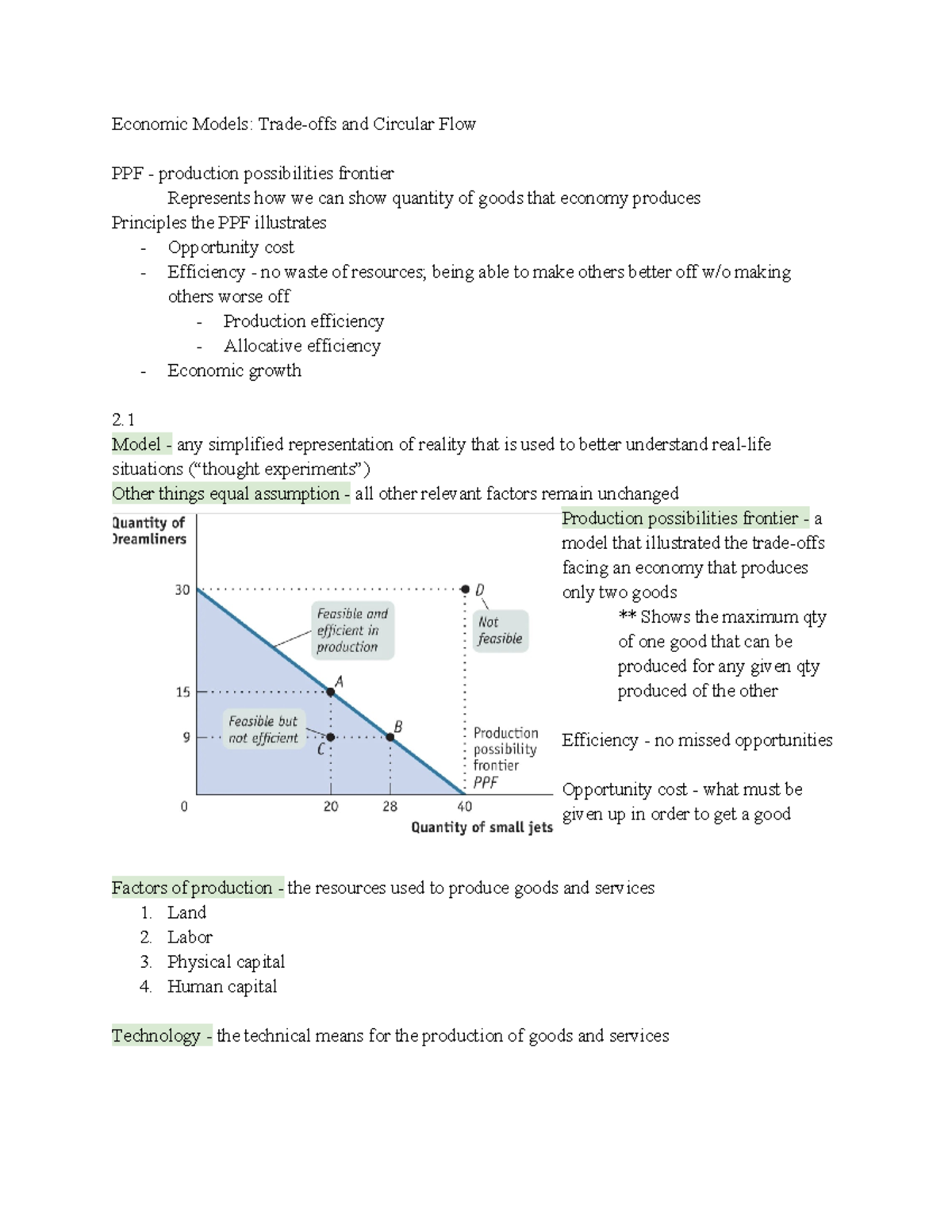 ECON Chapter 2 Notes - Economic Models: Trade-offs And Circular Flow ...