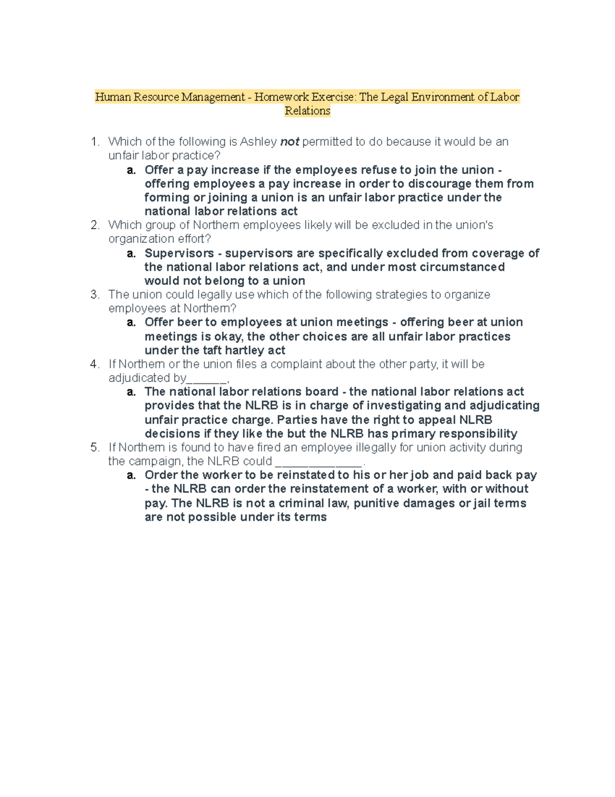HRM - Homework Exercise - Human Resource Management - Homework Exercise ...