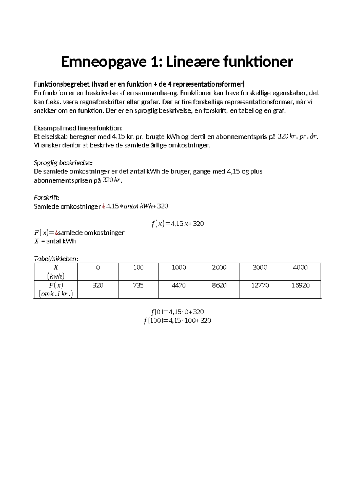 Emneopgave 1 - 1 - Emneopgave 1: Lineære Funktioner Funktionsbegrebet ...