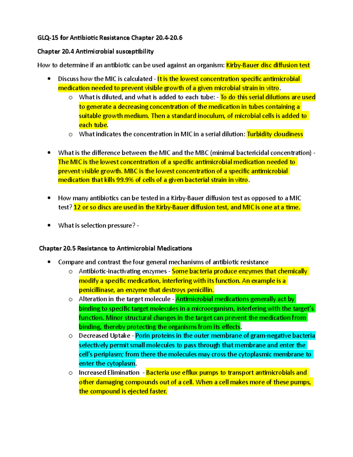 GLQ 14 Guided Learning Questions with Answers GLQ15 for Antibiotic