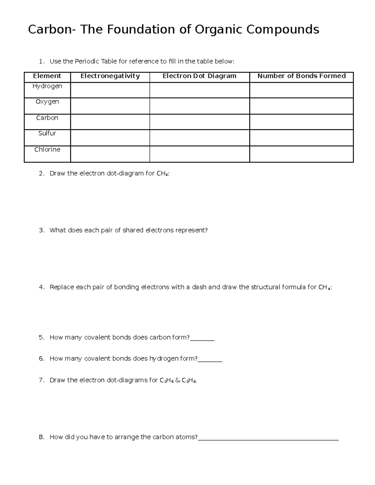 4U-Carbon-bonding - chem practice questions - Carbon- The Foundation of ...