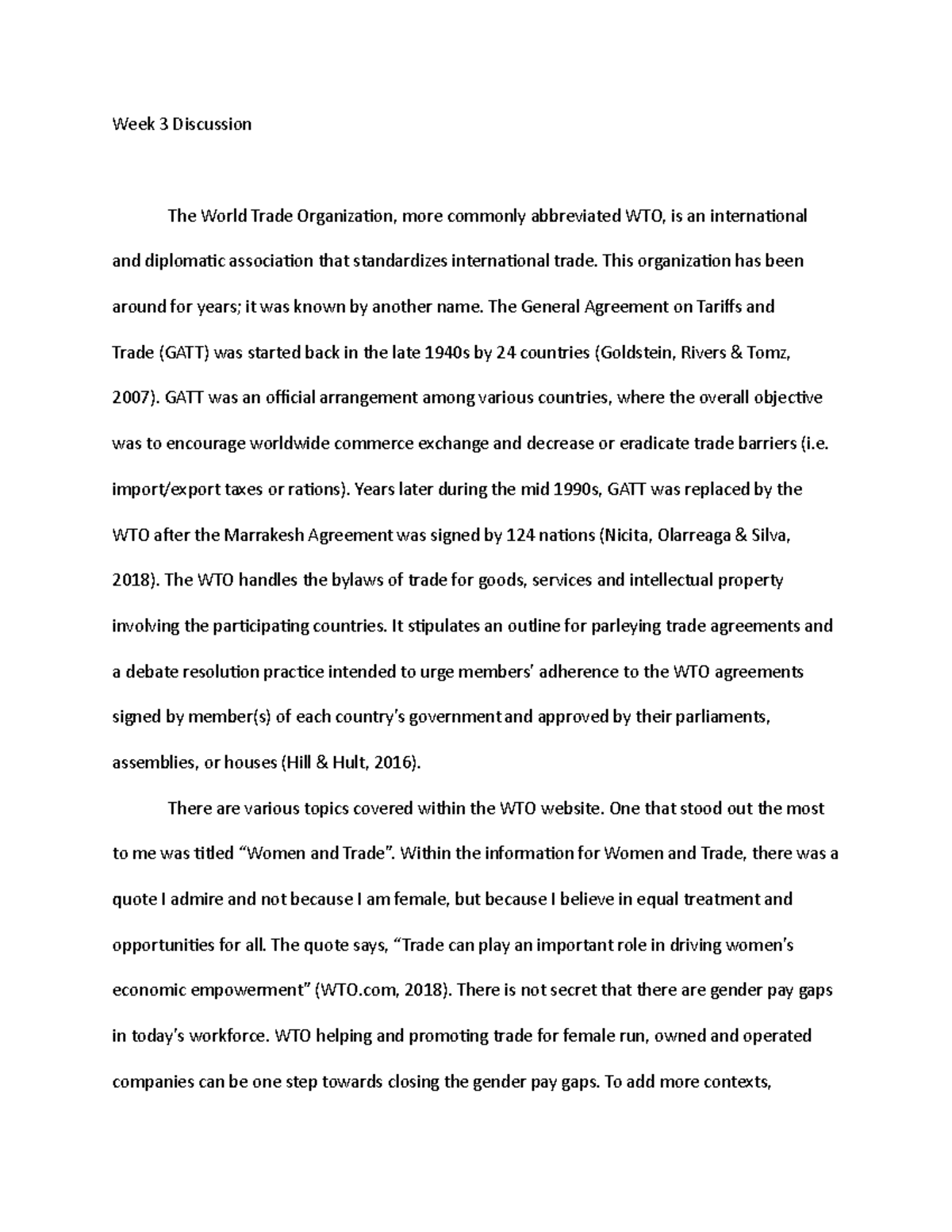 Week 3 Discussion Week 3 Discussion The World Trade Organization