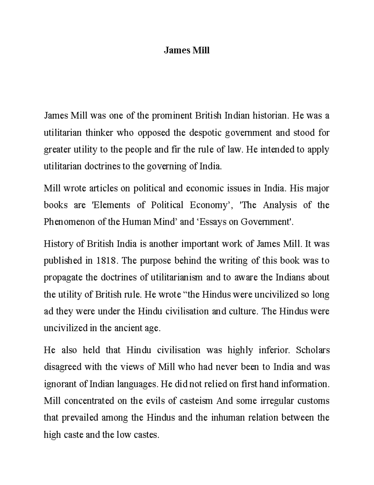 James mill James Mill James Mill was one of the prominent British