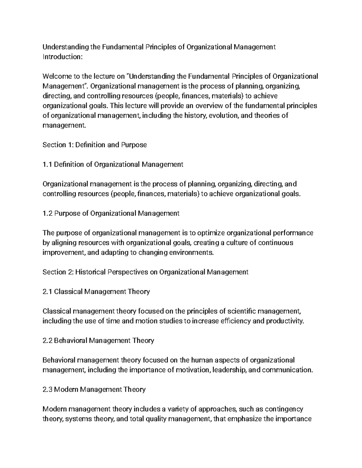 Organizational Management (BMT-1420) Lecture 34 - Understanding the ...