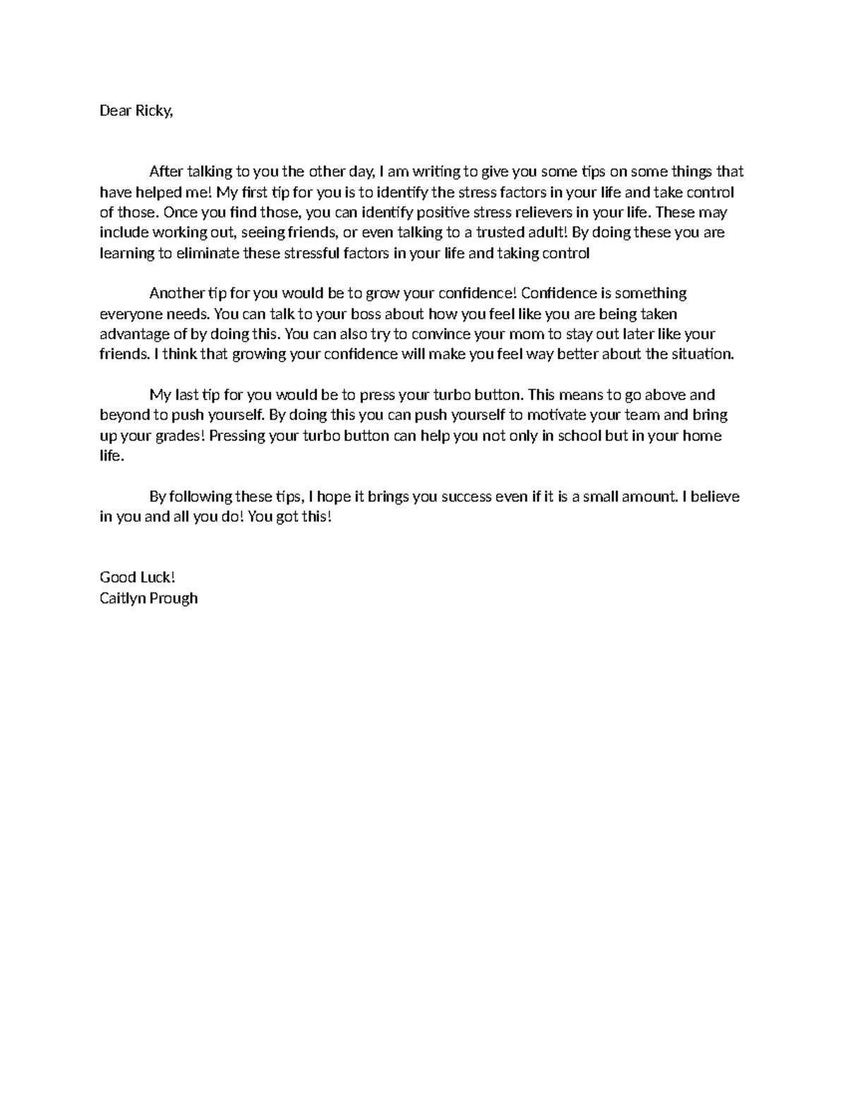 5.04 Ricky Letter - Dear Ricky, After talking to you the other day, I ...