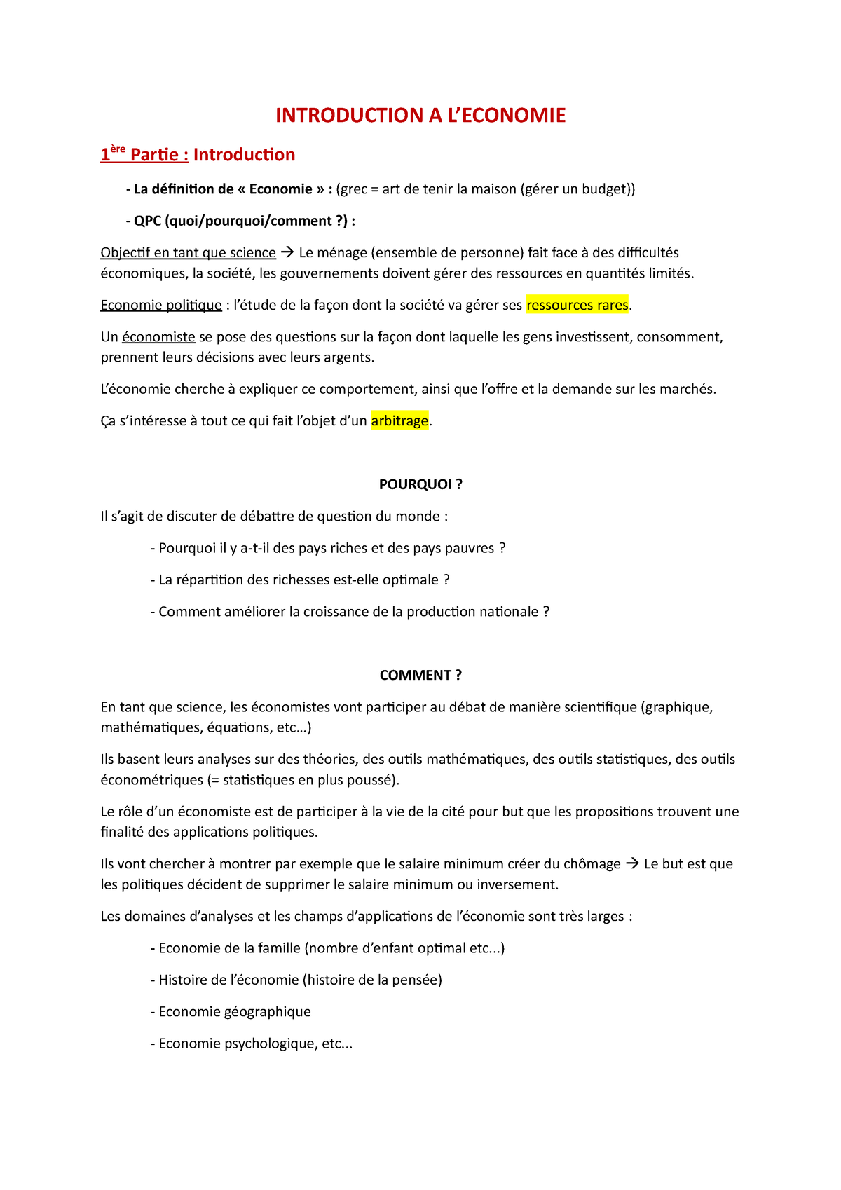 C1. Les 10 Principes De L'économie - INTRODUCTION A L’ECONOMIE 1 ère ...