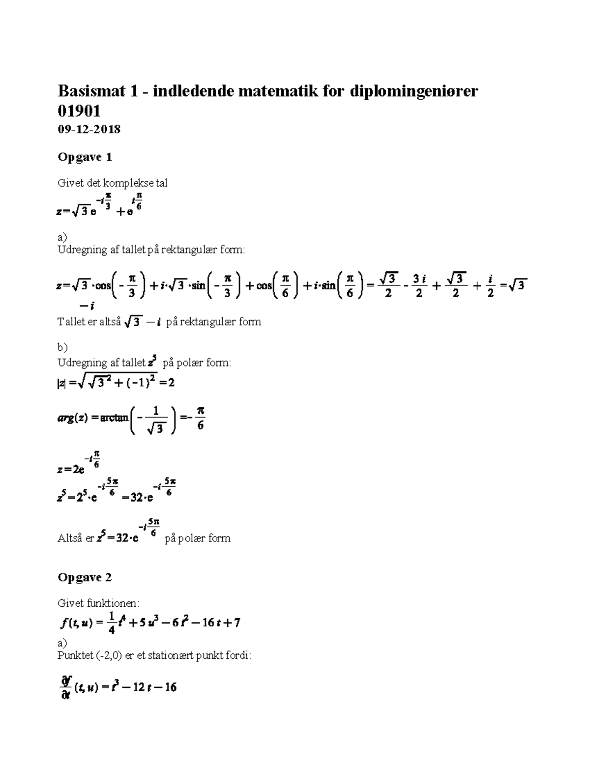 Eksamen 9 December 2018, Svar - Basismat 1 - Indledende Matematik For ...