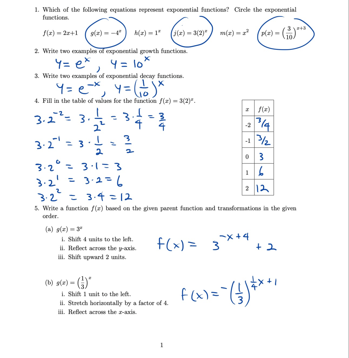 homework 3.2 graphing logs and exponents