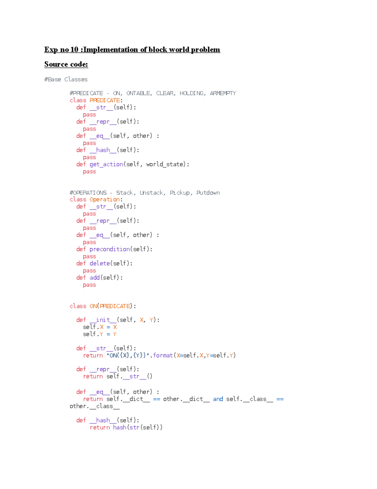 EXP 10 TO 12 - Exp no 10 :Implementation of block world problem Source ...