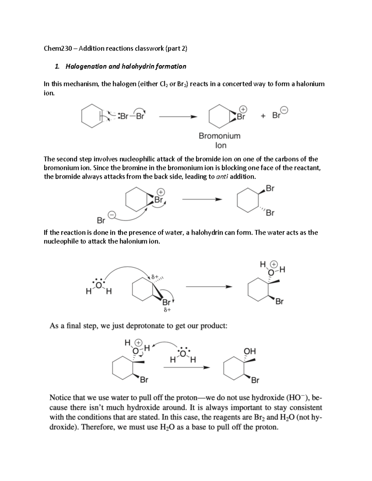Addition 2 Classwork - Chem230 – Addition reactions classwork (part 2 ...