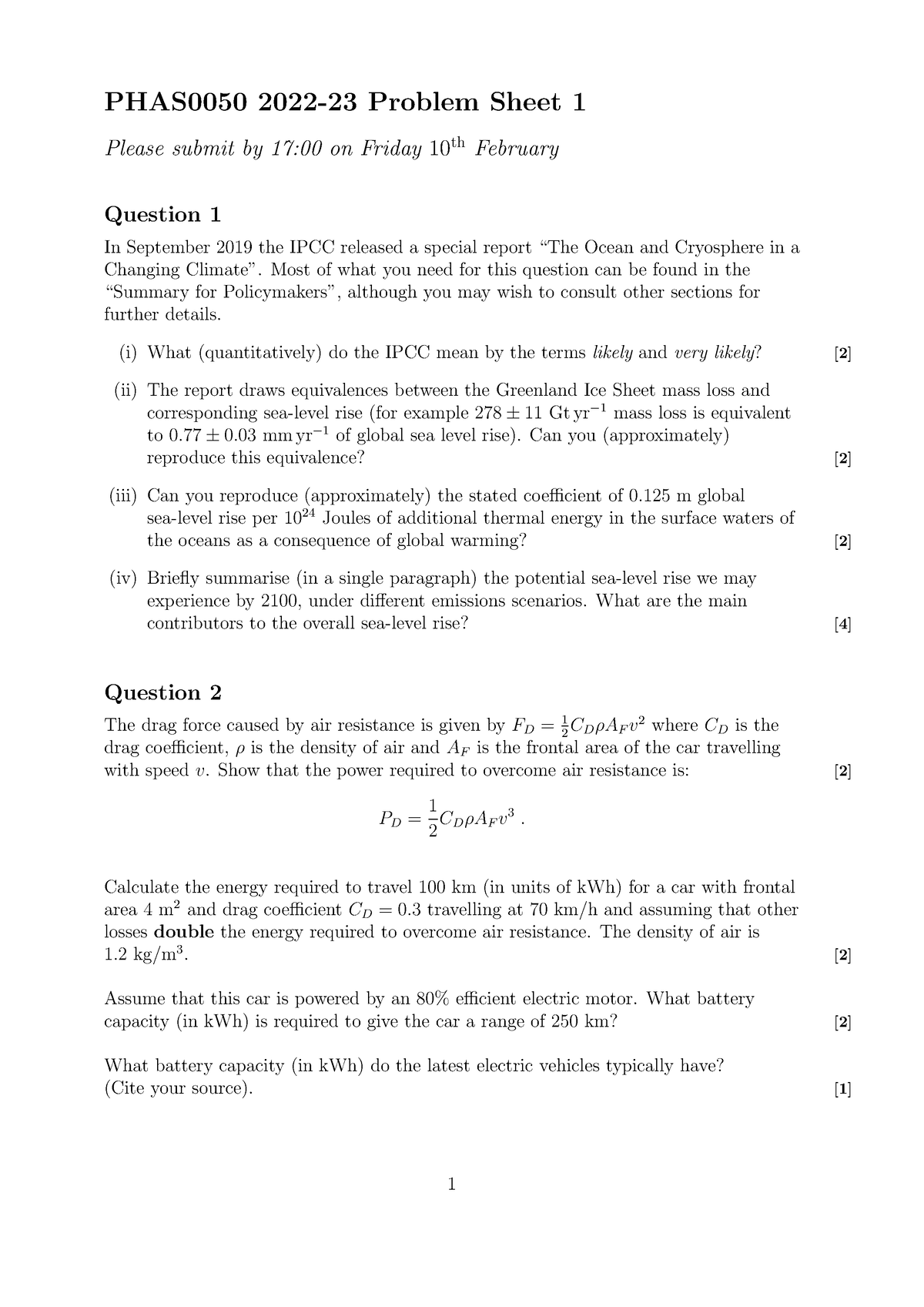 Problem sheet 1 - PHAS0050 2022-23 Problem Sheet 1 Please submit by 17: ...