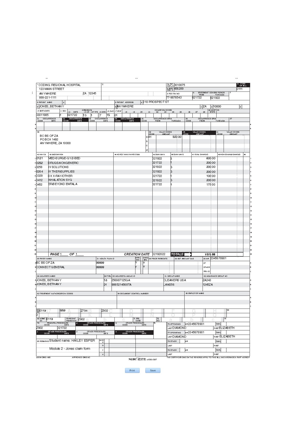 UB-04 Jones Claim Form - MIC-242 - Studocu