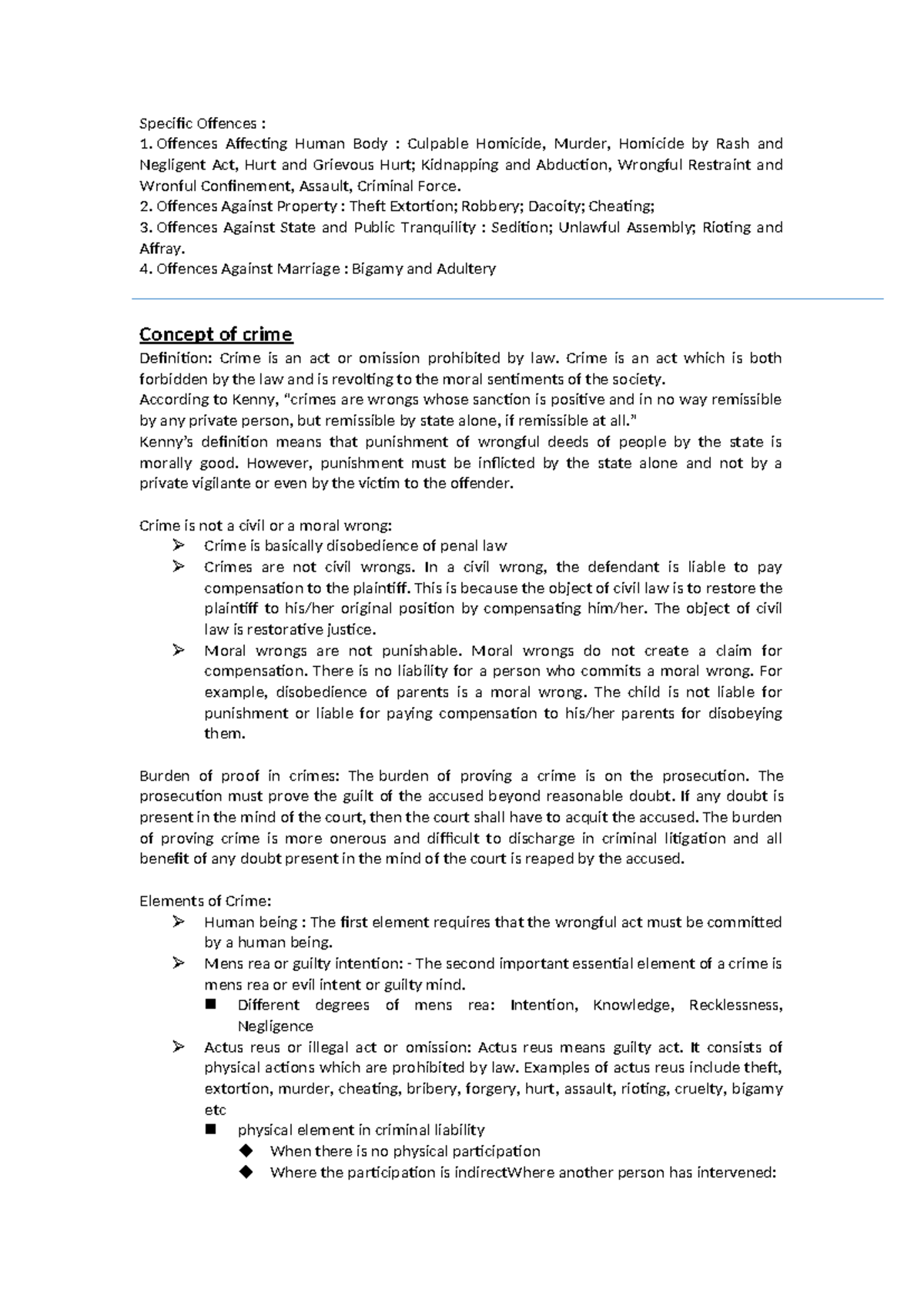 General principles of crime specific offences offences affecting