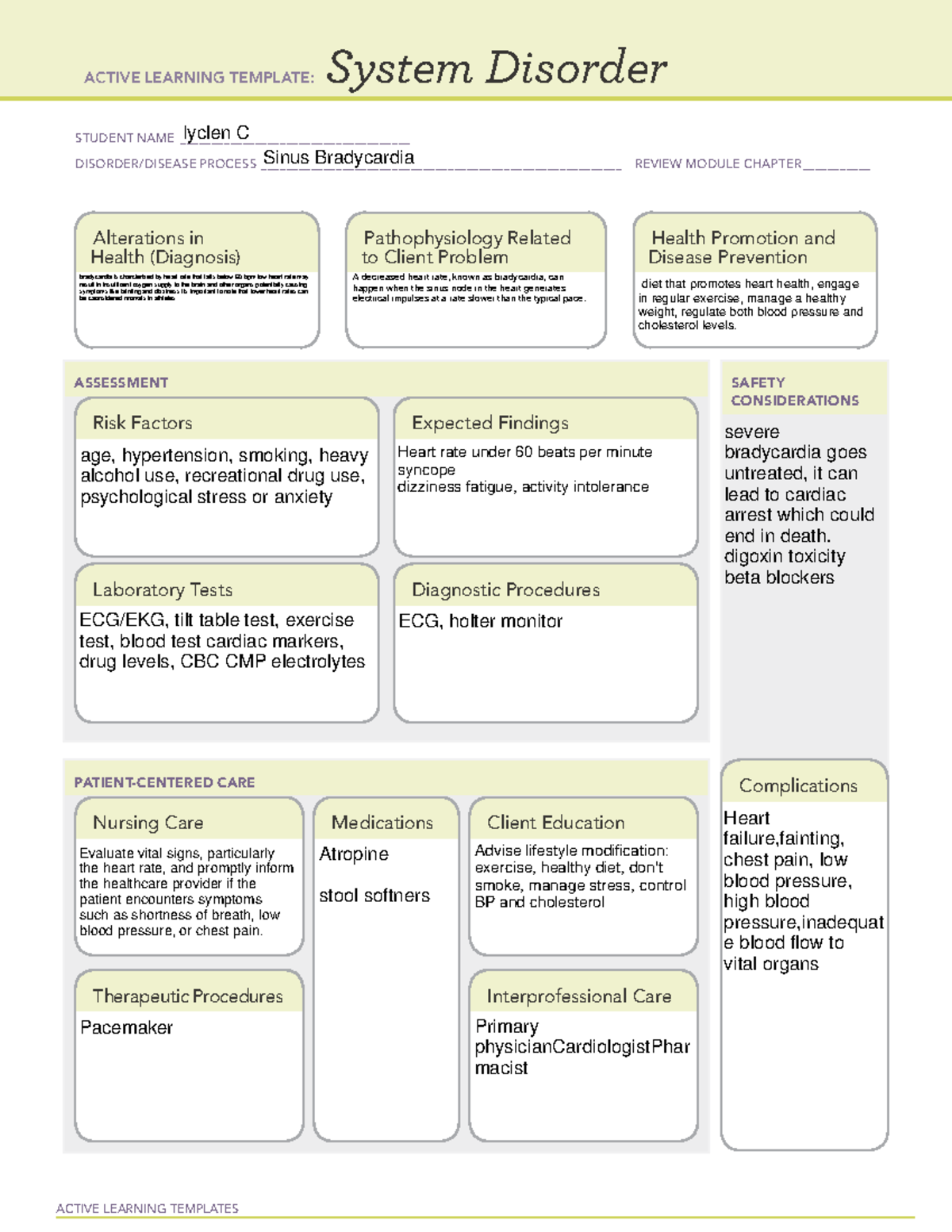 Sinus brady ATI - ACTIVE LEARNING TEMPLATES System Disorder STUDENT ...