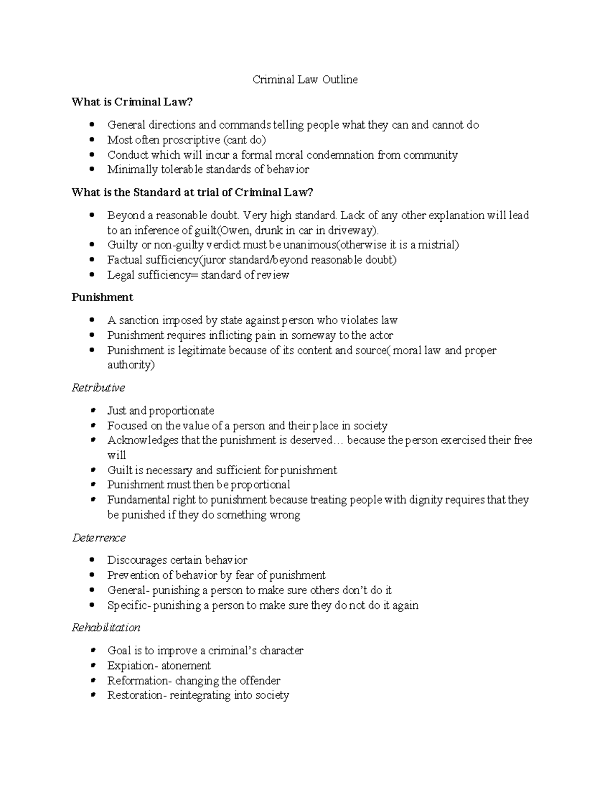 Criminal Law Outline copy - Criminal Law Outline What is Criminal Law ...