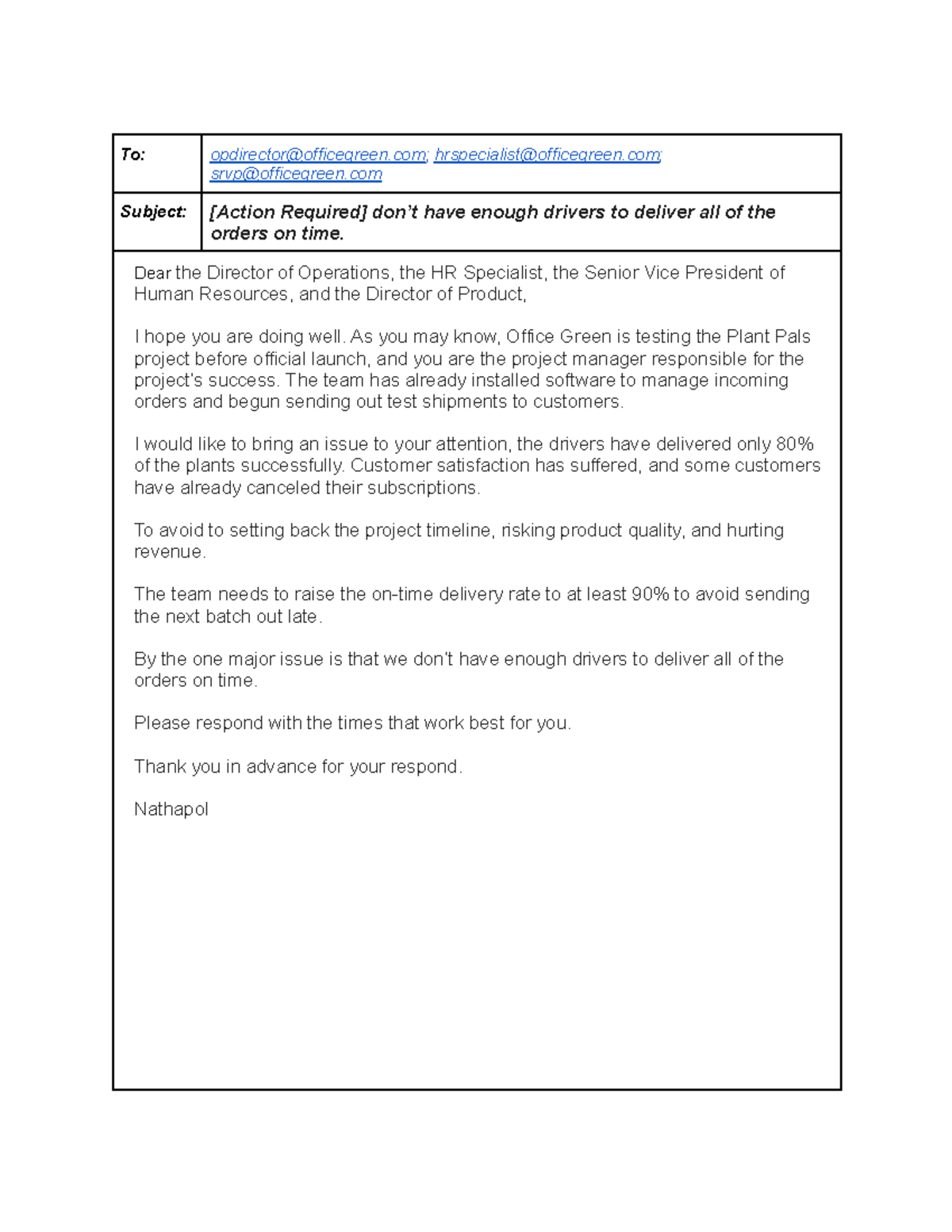 Activity Template Escalation Email-Nathapol - To: opdirector ...