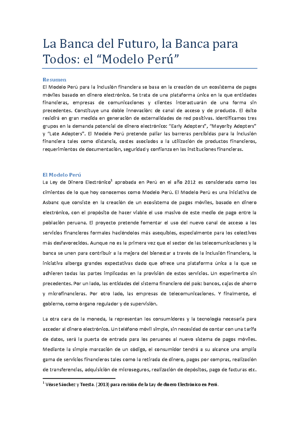 Modelo peru - La a a a a a pa a T s ” Resumen El Modelo Perú para - Studocu