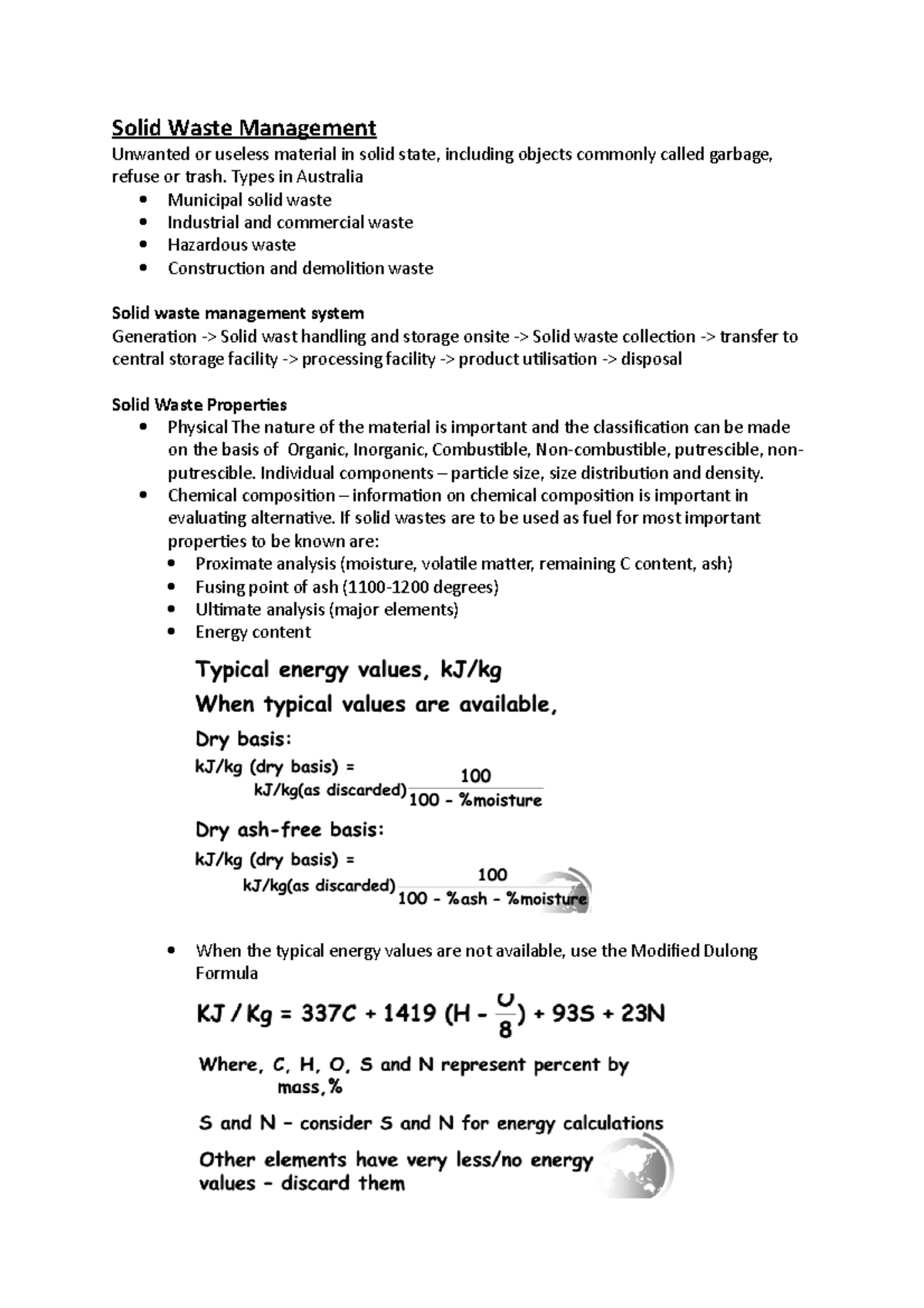 Lecture 2 Notes - Solid Waste Management Unwanted or useless material ...