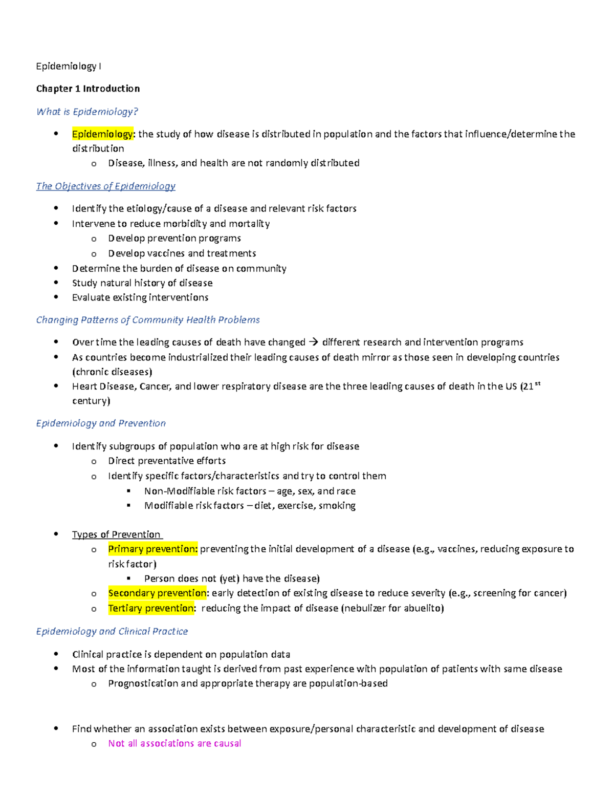 Chapter 1 Reading Notes - Epidemiology I Chapter 1 Introduction What Is ...