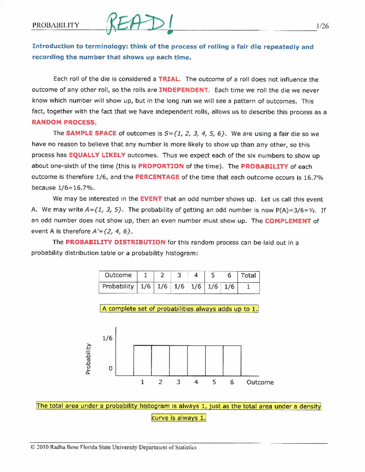 Probability- Lesson 1 - PROBABILITY © 2010 Radha Bose Florida State ...