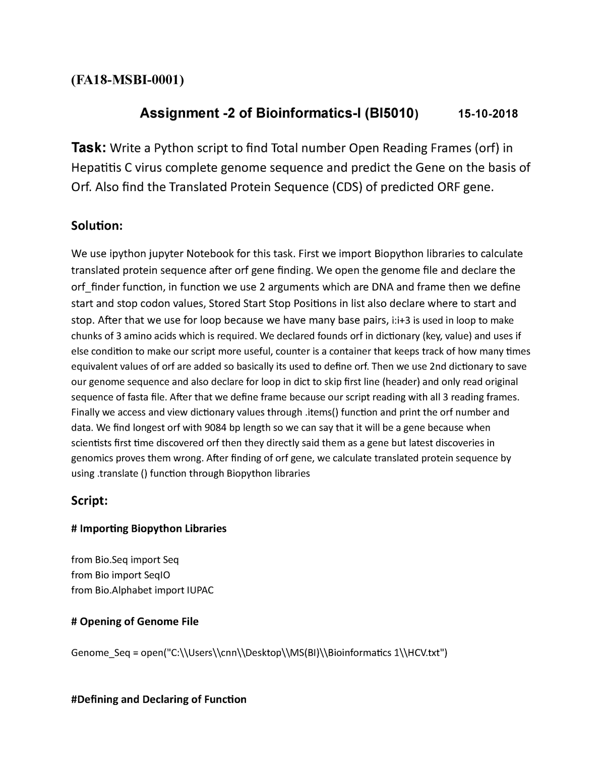 bioinformatics assignments