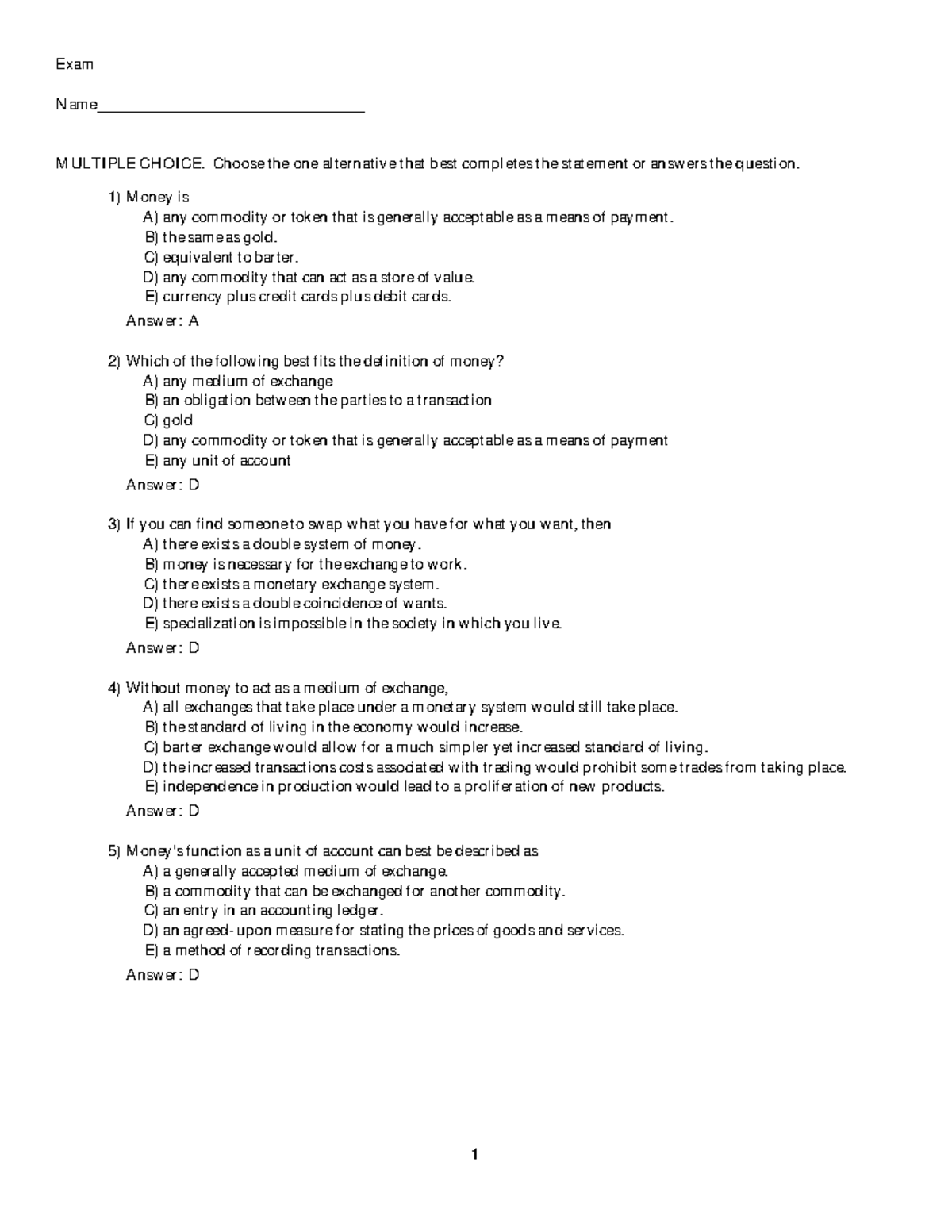 Chapter 8 practice questions - Exam Name ...