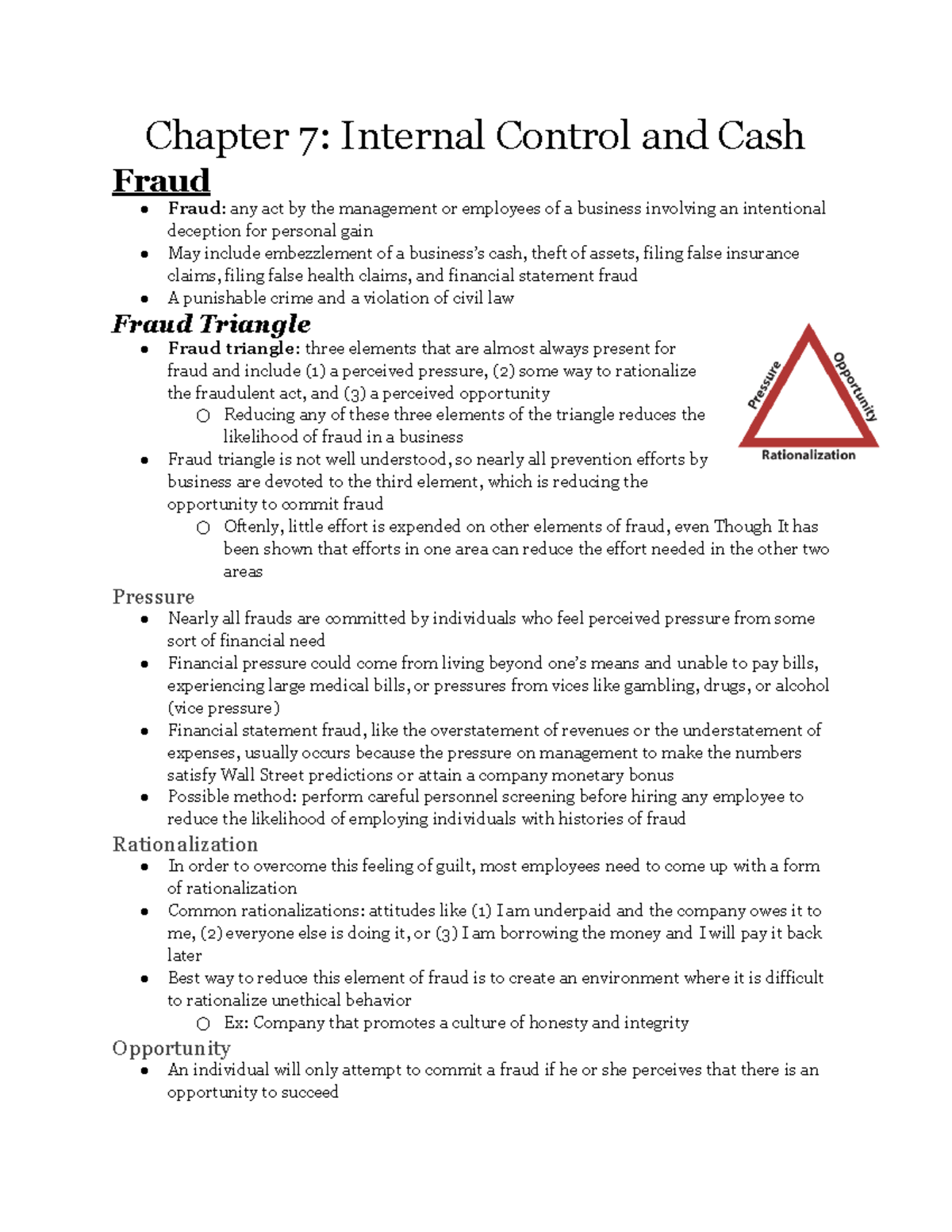 Chapter 7 Internal Control And Cash - Risk Assessment Risk : The ...