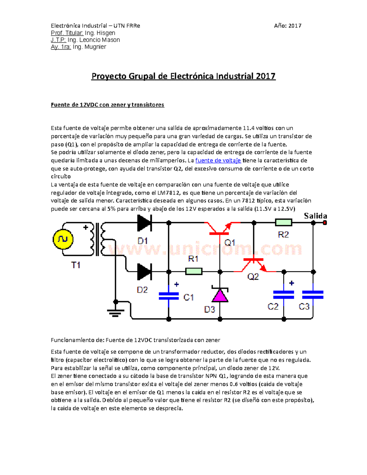 Fuente de 12VDC con zener y transistores - Electrónica Industrial – UTN ...