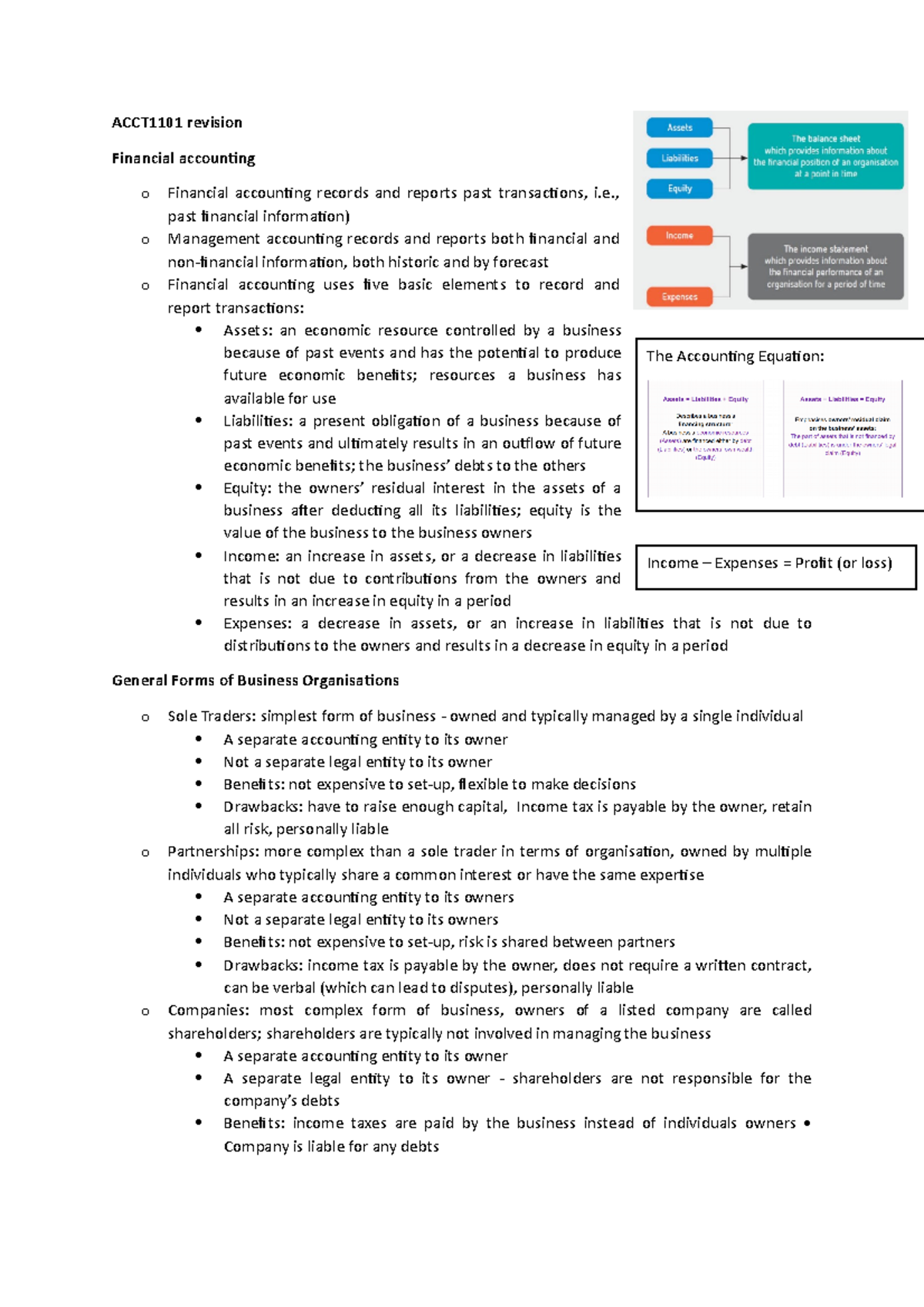 ACCT1101 Exam Revision - ACCT1101 Revision Financial Accounting O ...