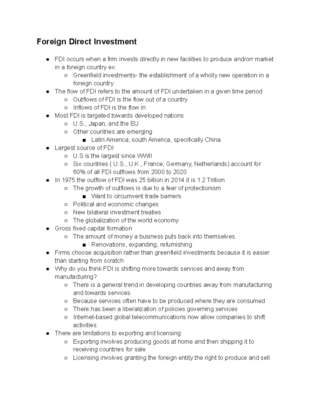 IBUS CH8 Foreign direct investment and explantions on how companies