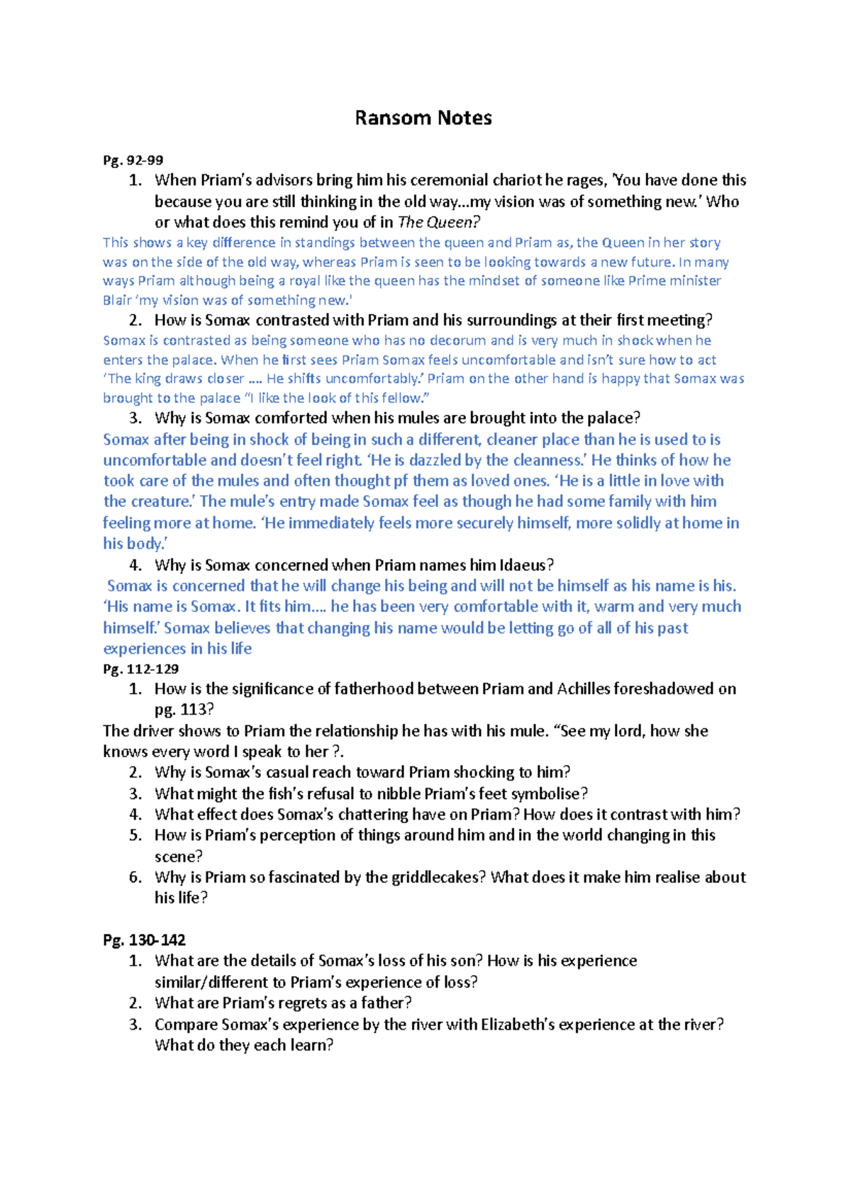 Ransom Notes - Ransom Notes Pg. 92- 1. When Priam's advisors bring him ...