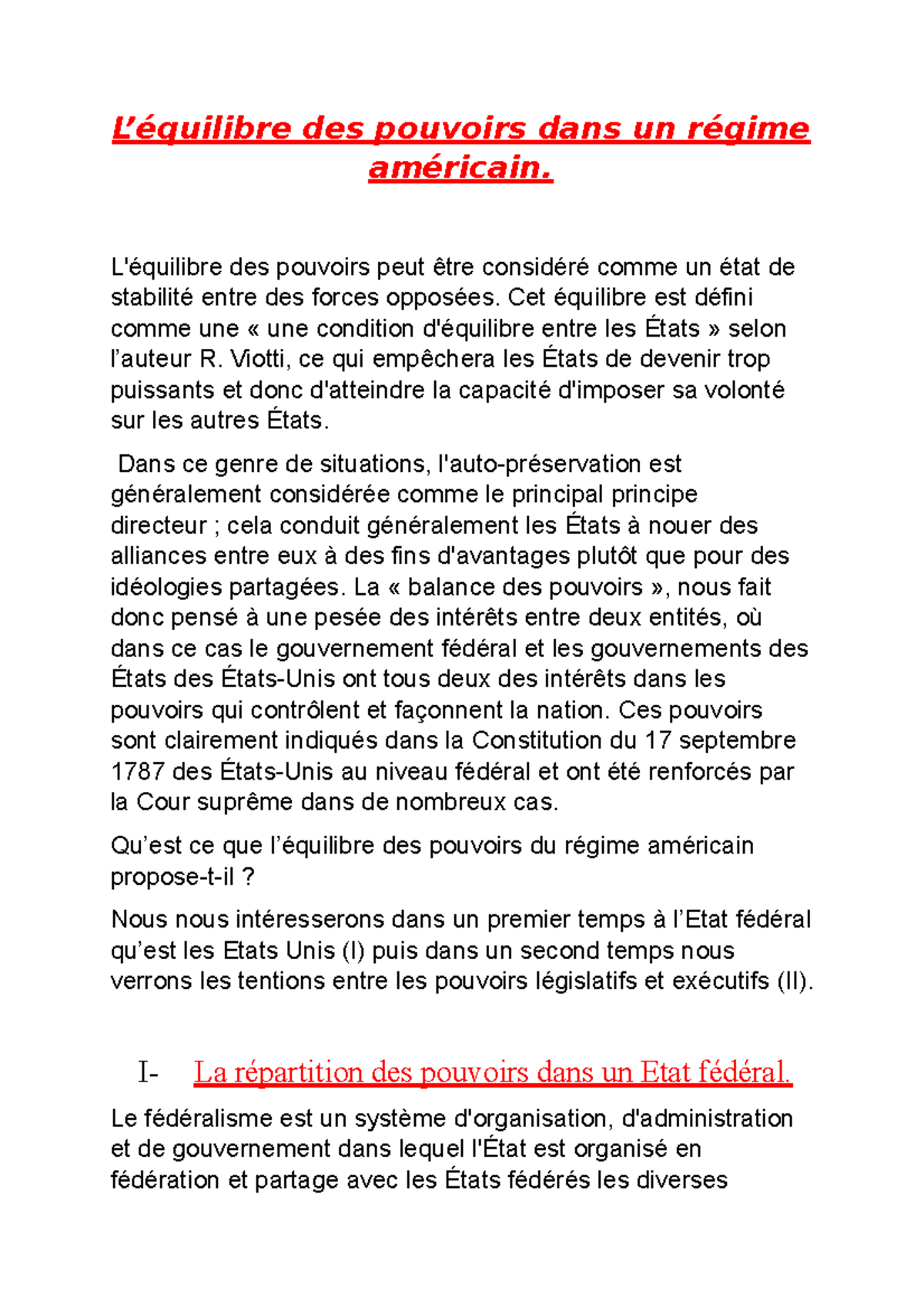 Constit Qu’est ce que l’équilibre des pouvoirs du régime américain proposetil ? L