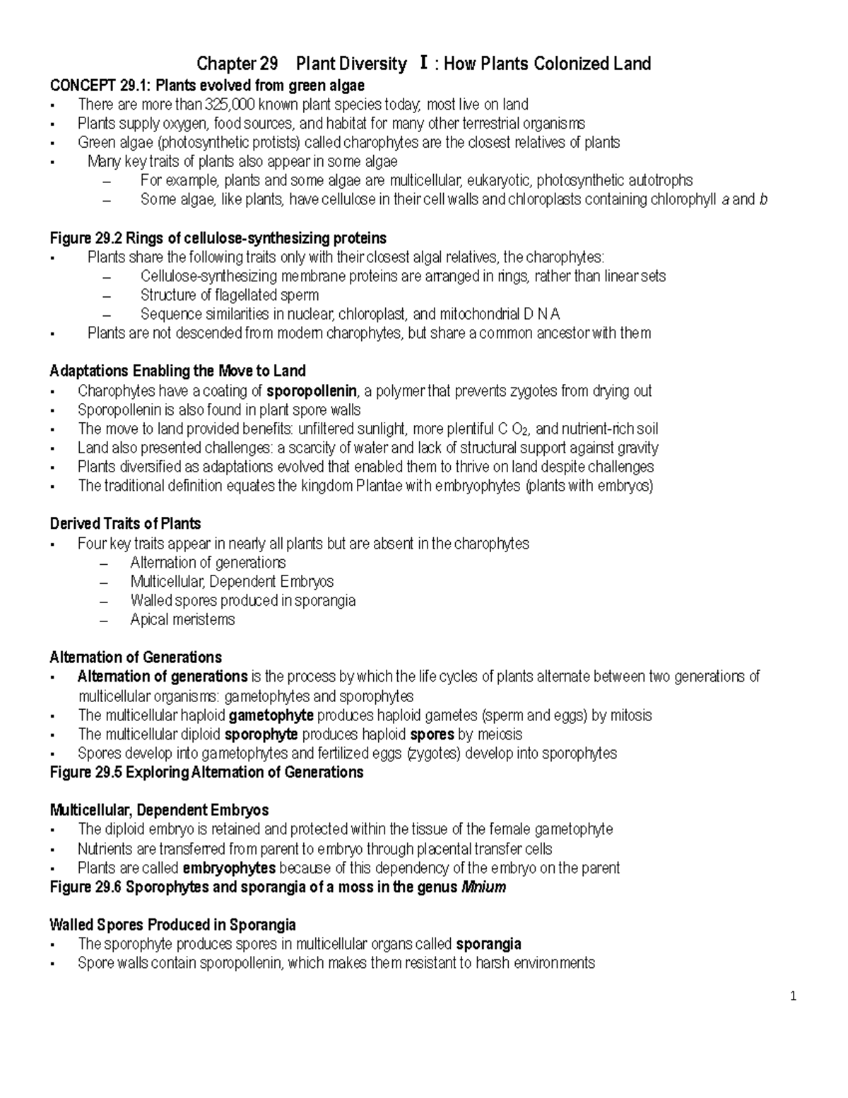 Chapter 29 Review Notes Plant Diversity I - Chapter 29 Plant Diversity ...