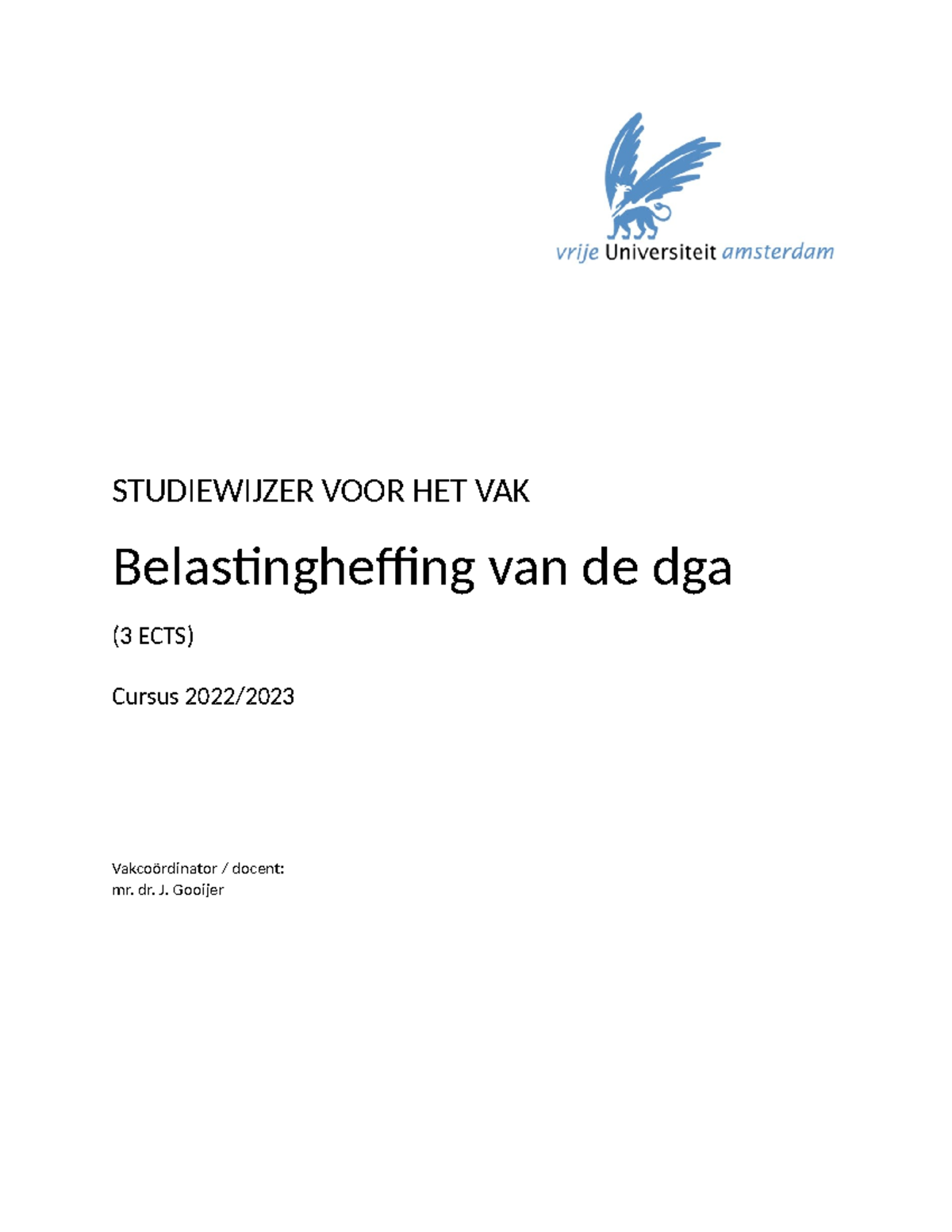 Studiewijzer Belastingheffing Van De Dga 2022-2023 - STUDIEWIJZER VOOR ...