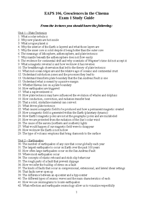 Exam 1 Study Guide - EAPS 106, Geosciences In The Cinema Exam 1 Study ...