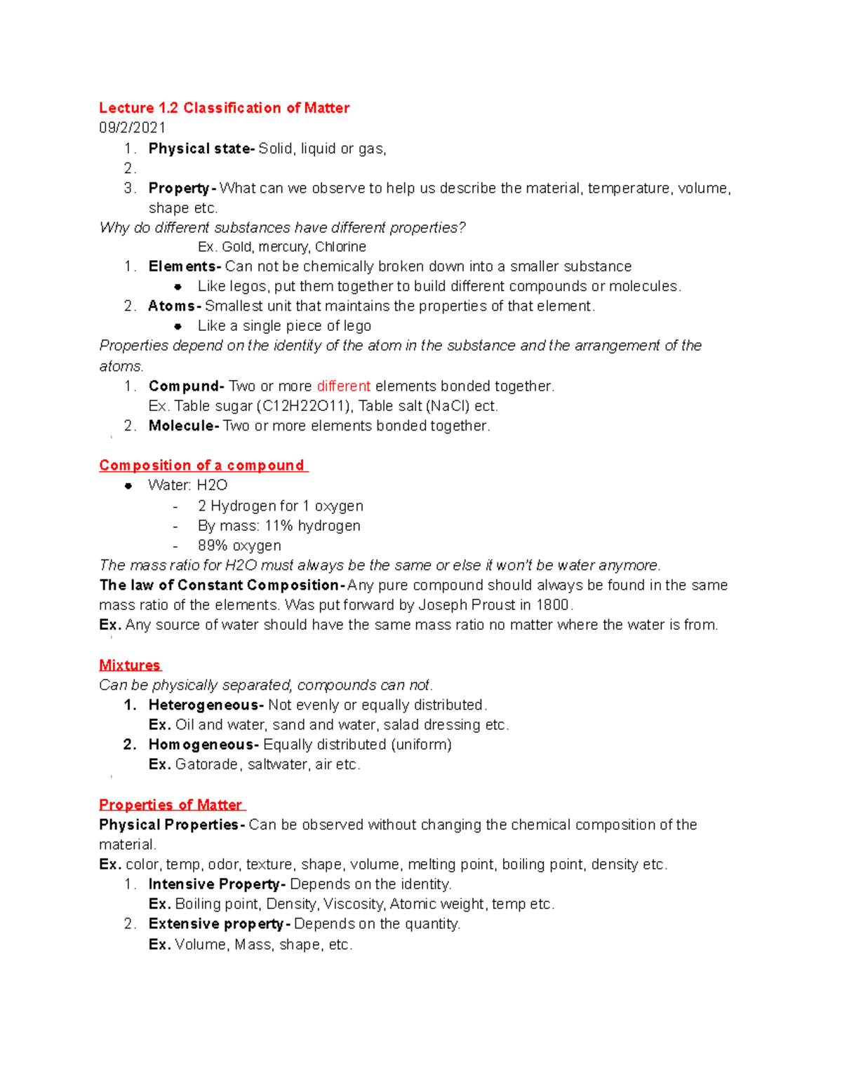 1.2 Lecture Notes- Classification Of Matter - Lecture 1 Classification ...