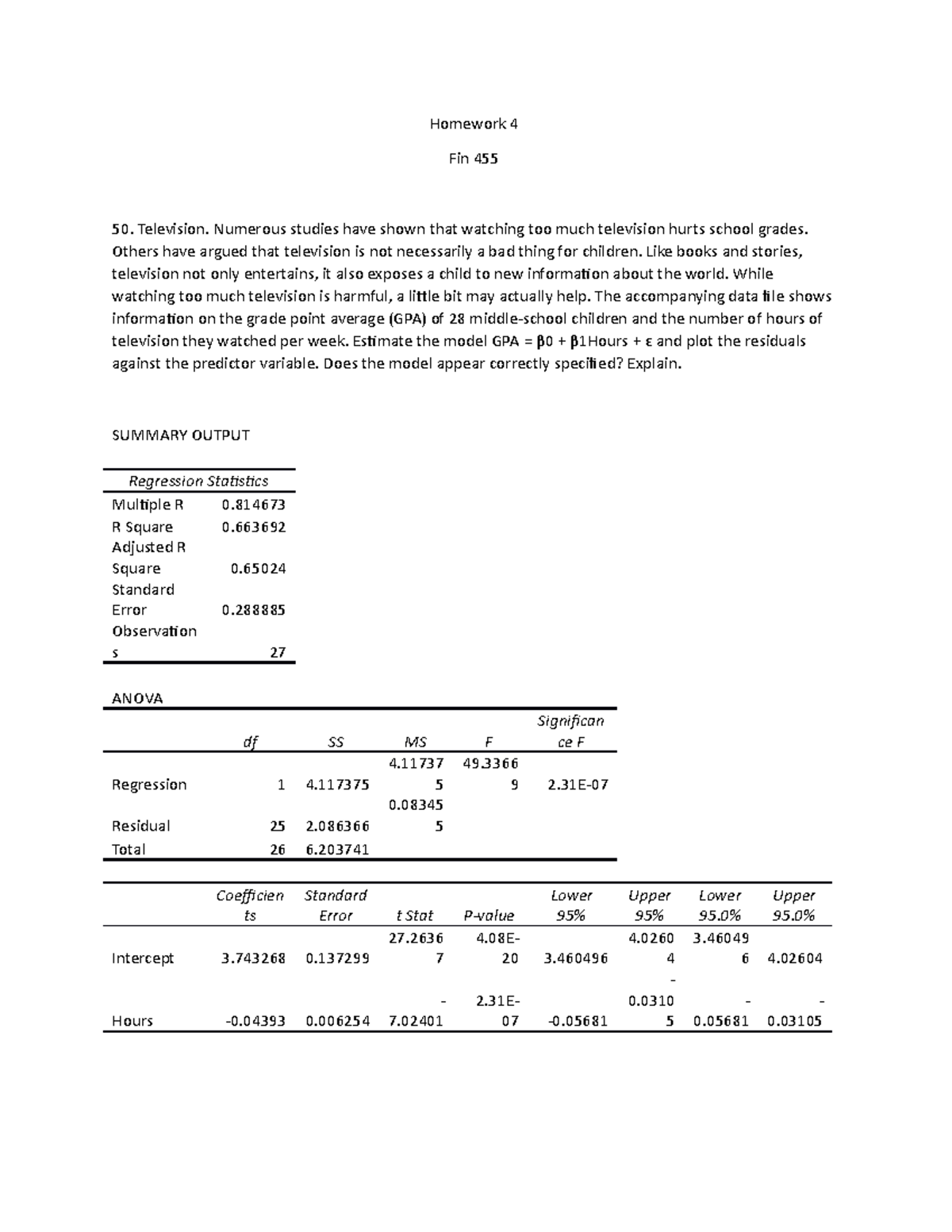 Steen Jack HW #4 FIN 455 - Complete Assignment - Homework 4 Fin 455 ...