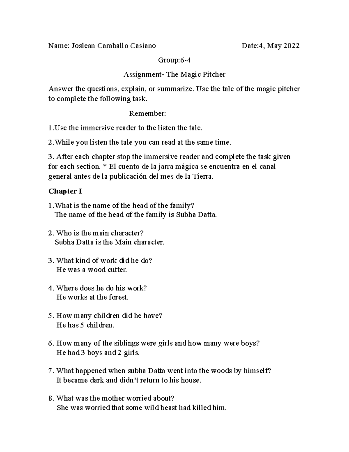 Estudio de biografias en ingles - Name: Joslean Caraballo Casiano Date ...