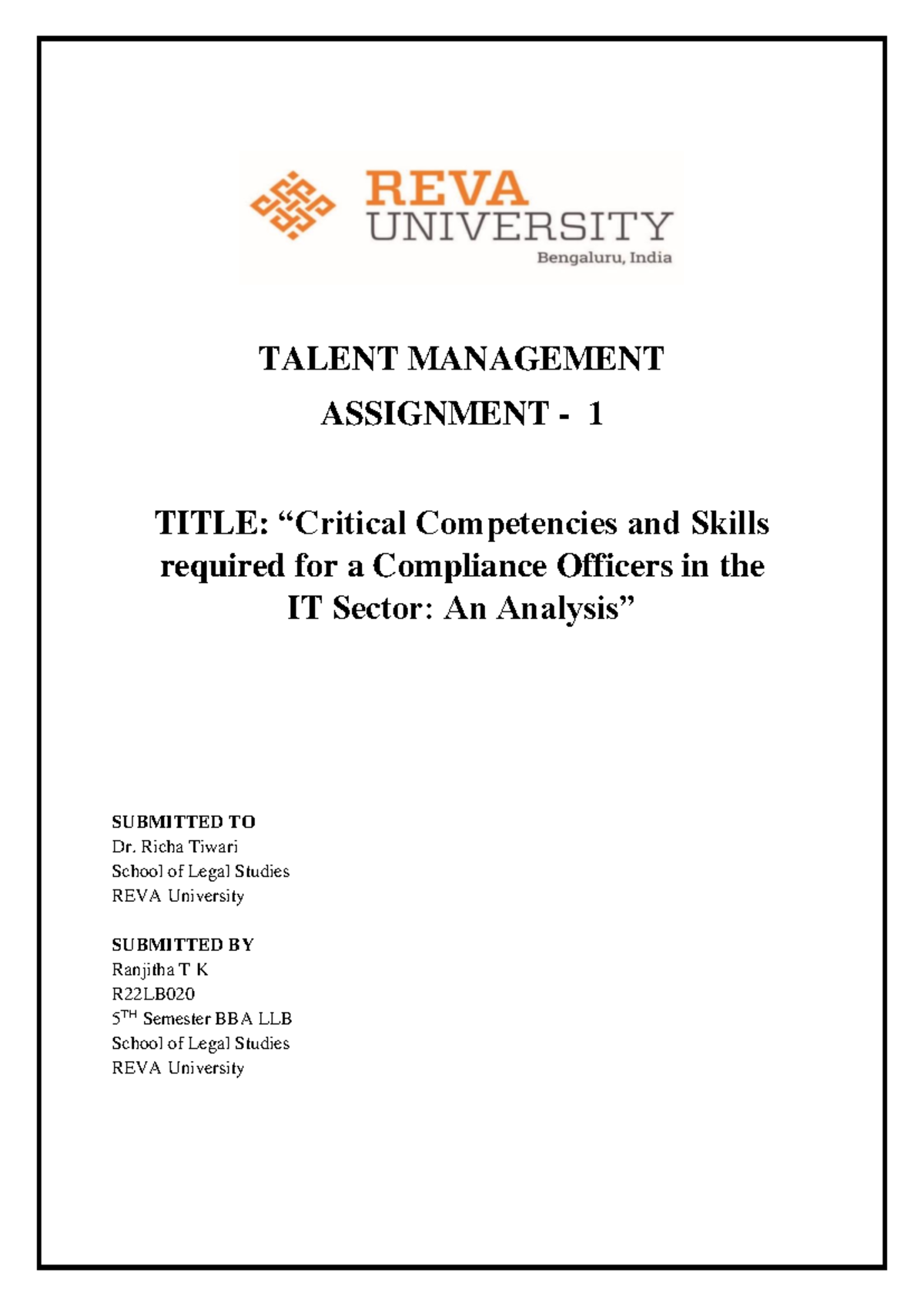 T M Assignment PART 1 - ... - TALENT MANAGEMENT ASSIGNMENT - 1 TITLE ...