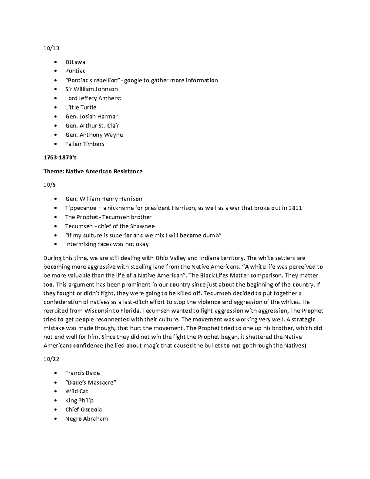 History of Sig of Race Notes - 10/ Ottawa Pontiac “Pontiac's rebellion ...