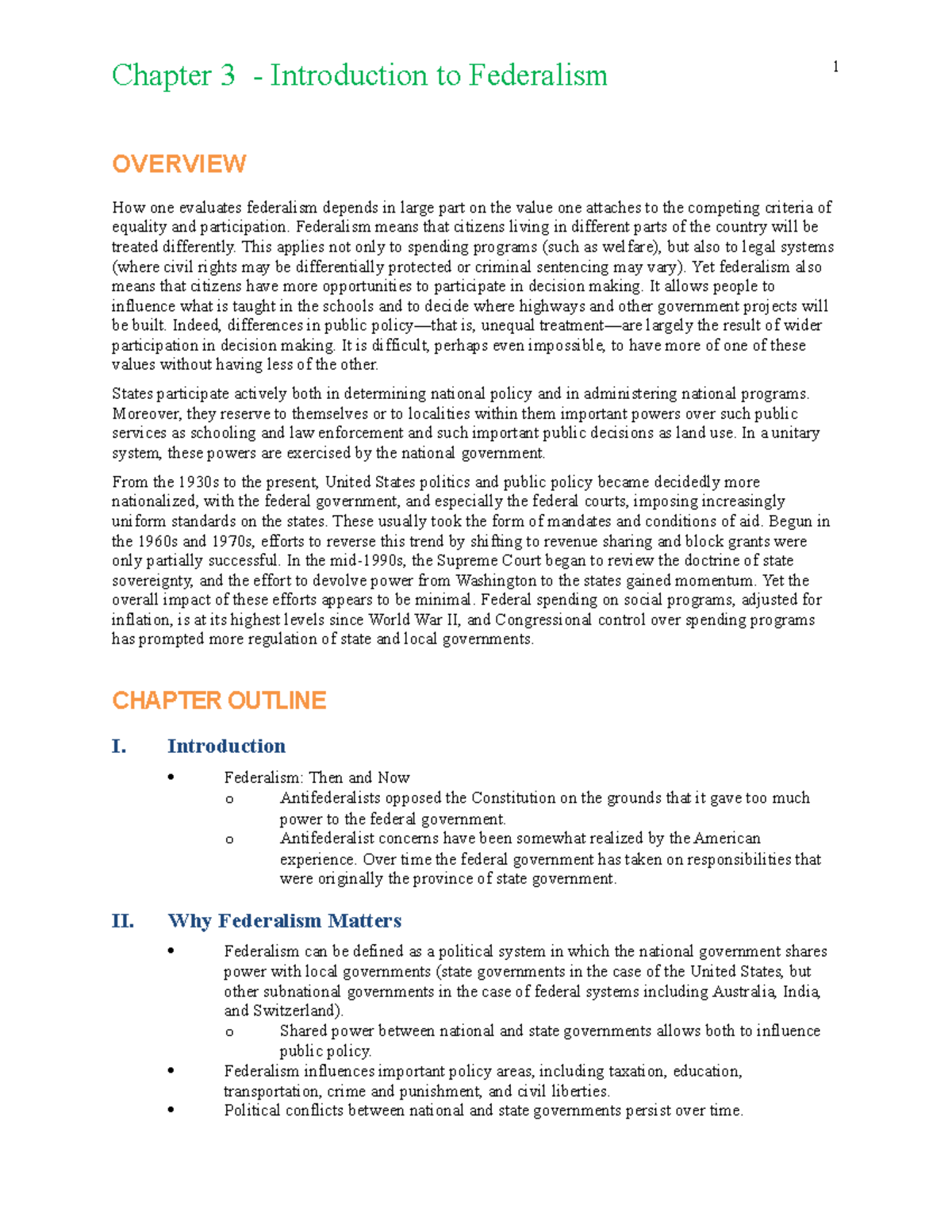 Introduction To Federalism Chapter 3 Introduction To Federalism