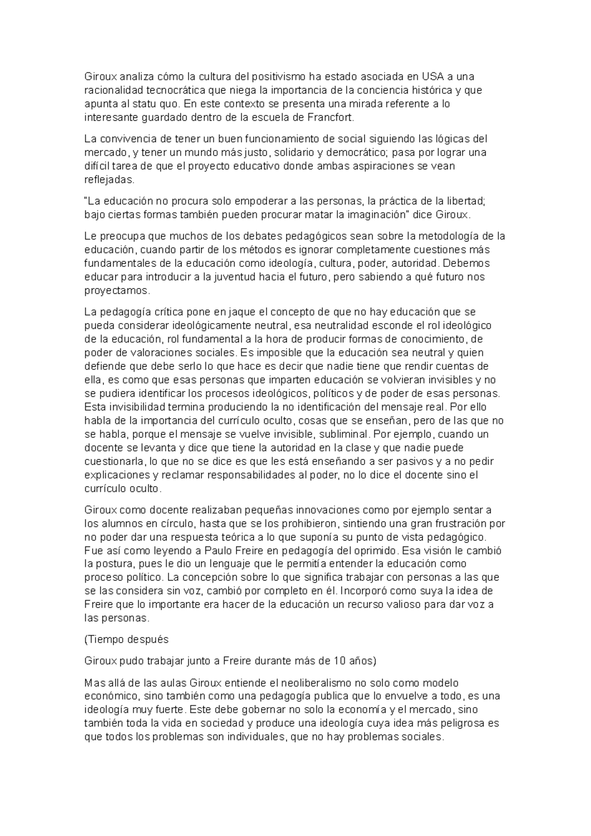 Giroux y freire pedagogía Giroux analiza cómo la cultura del