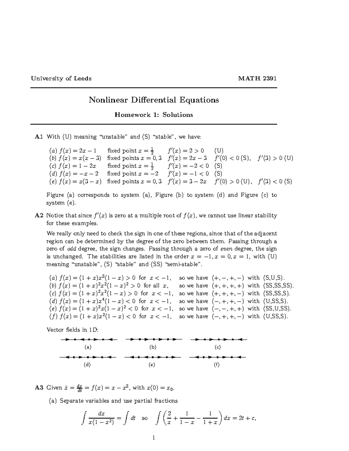 2391-2021-HW1solutions - University Of Leeds MATH 2391 Nonlinear ...