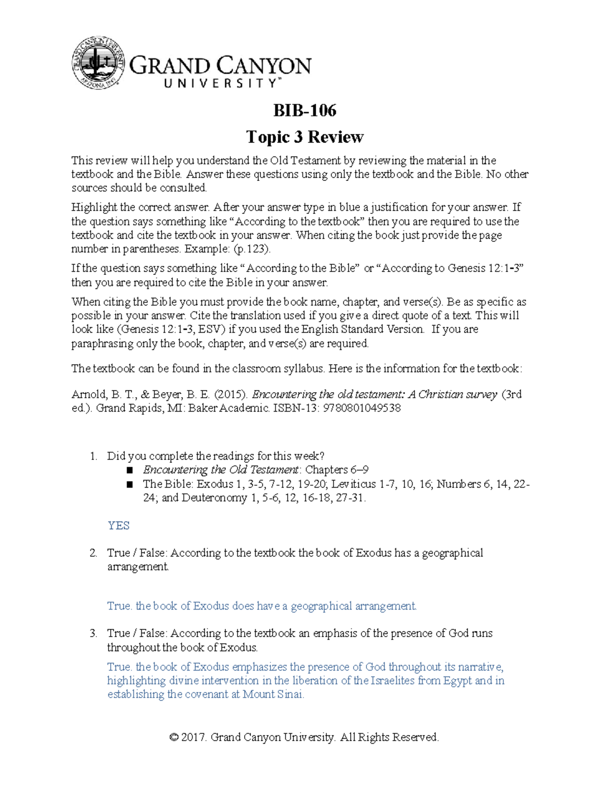 BIB-106 Topic 3 Review New - BIB- Topic 3 Review This review will help ...