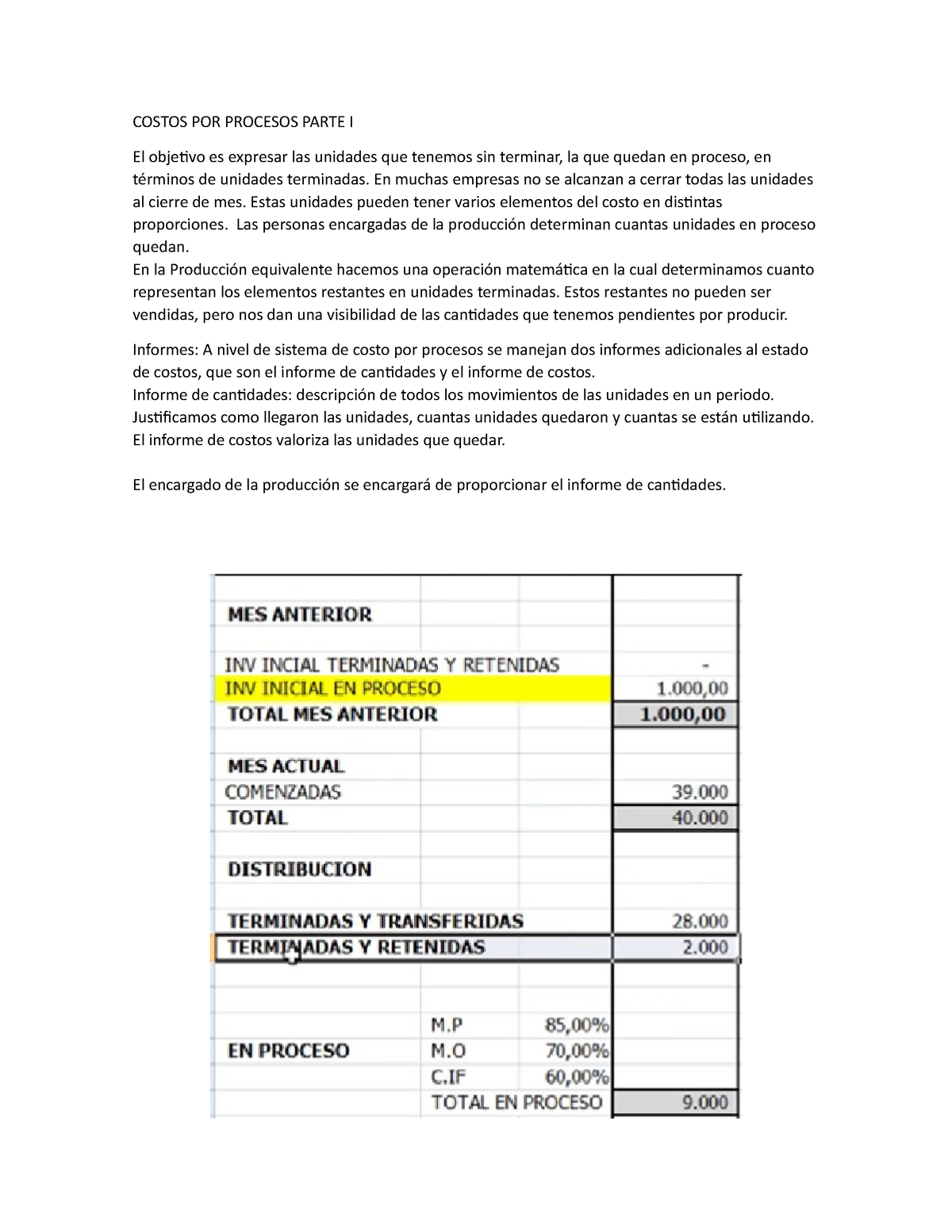 Costos POR Procesos Parte I Y 2 - COSTOS POR PROCESOS PARTE I El ...