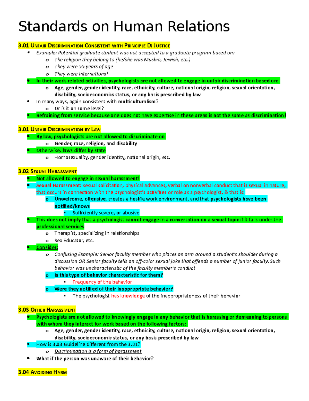 Standards on Human Relations - ) o They were 55 years of age o They ...