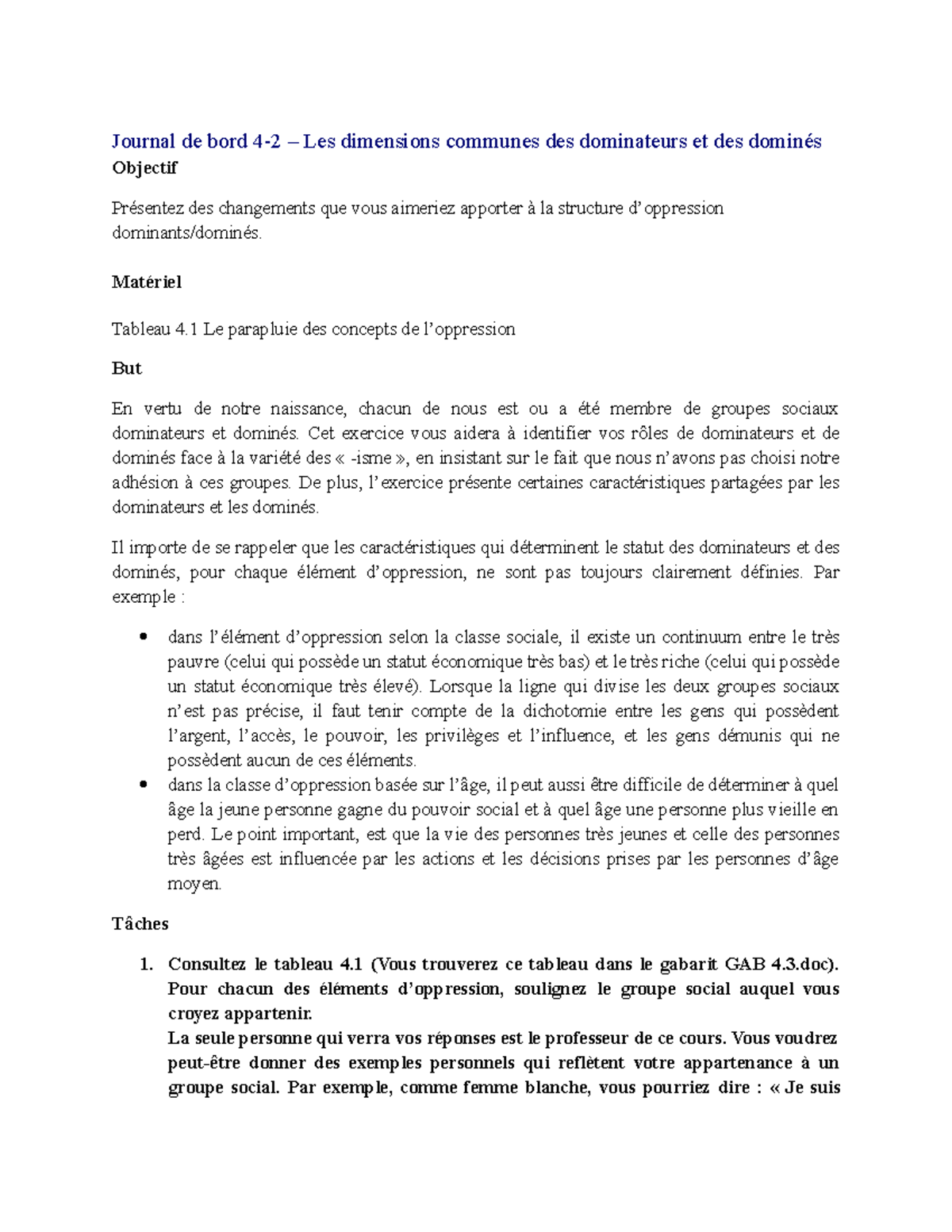 Journal de bord 4.2 Journal de bord 42 Les dimensions communes des dominateurs et des Journal de bord 4.2 Journal de bord 42 Les dimensions communes des dominateurs et des