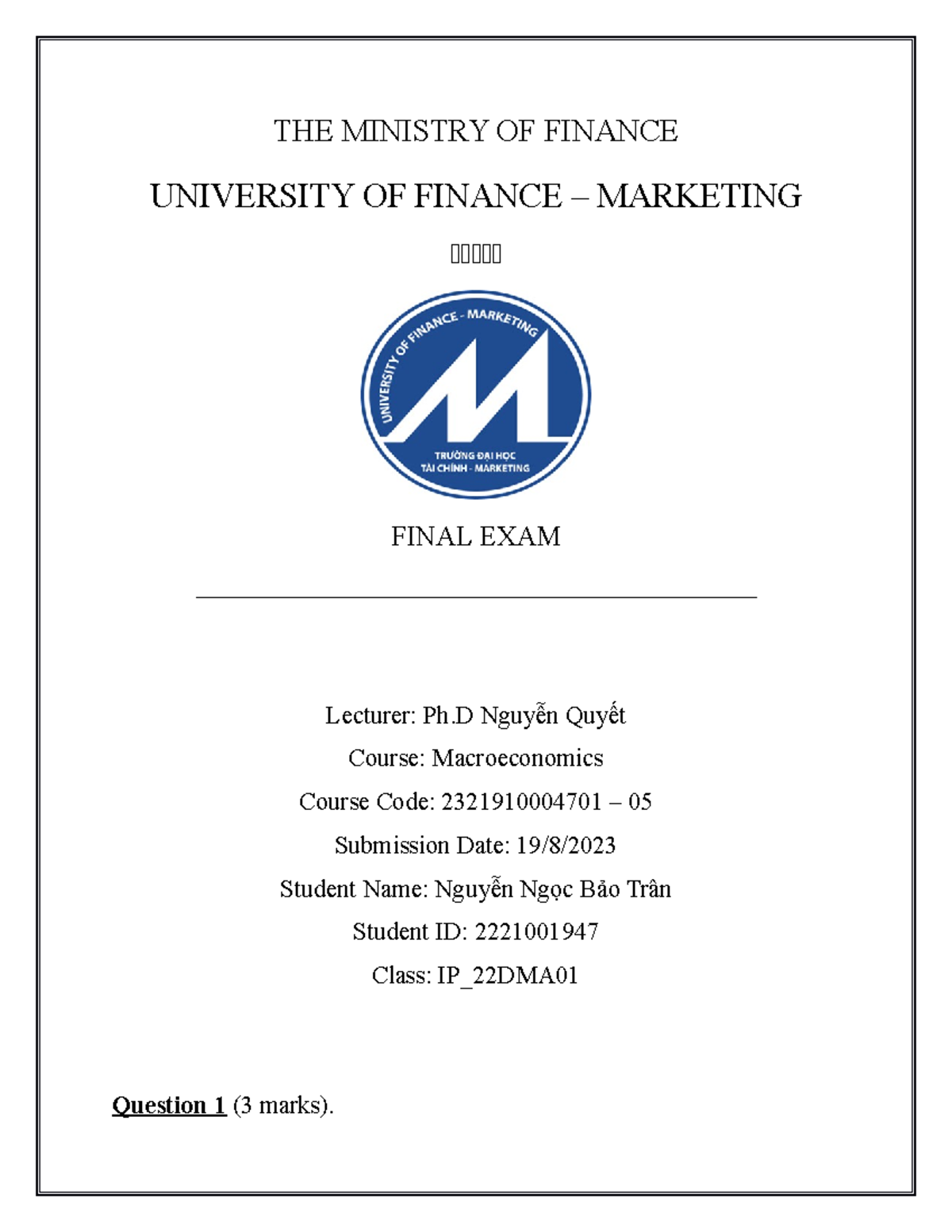 Macroeconomics Final Exam Questions And Answers Intermediate