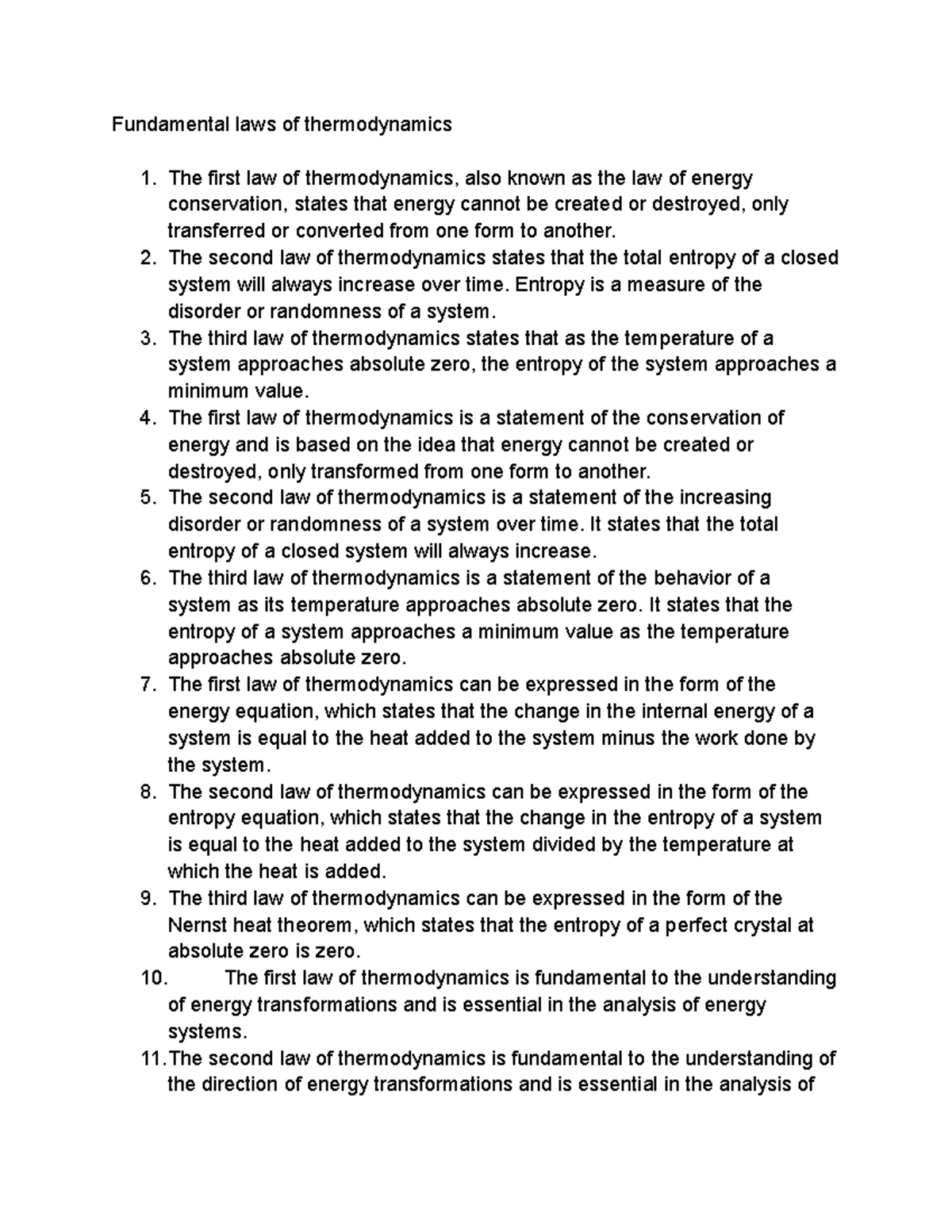 Fundamental laws of thermodynamics The second law of thermodynamics